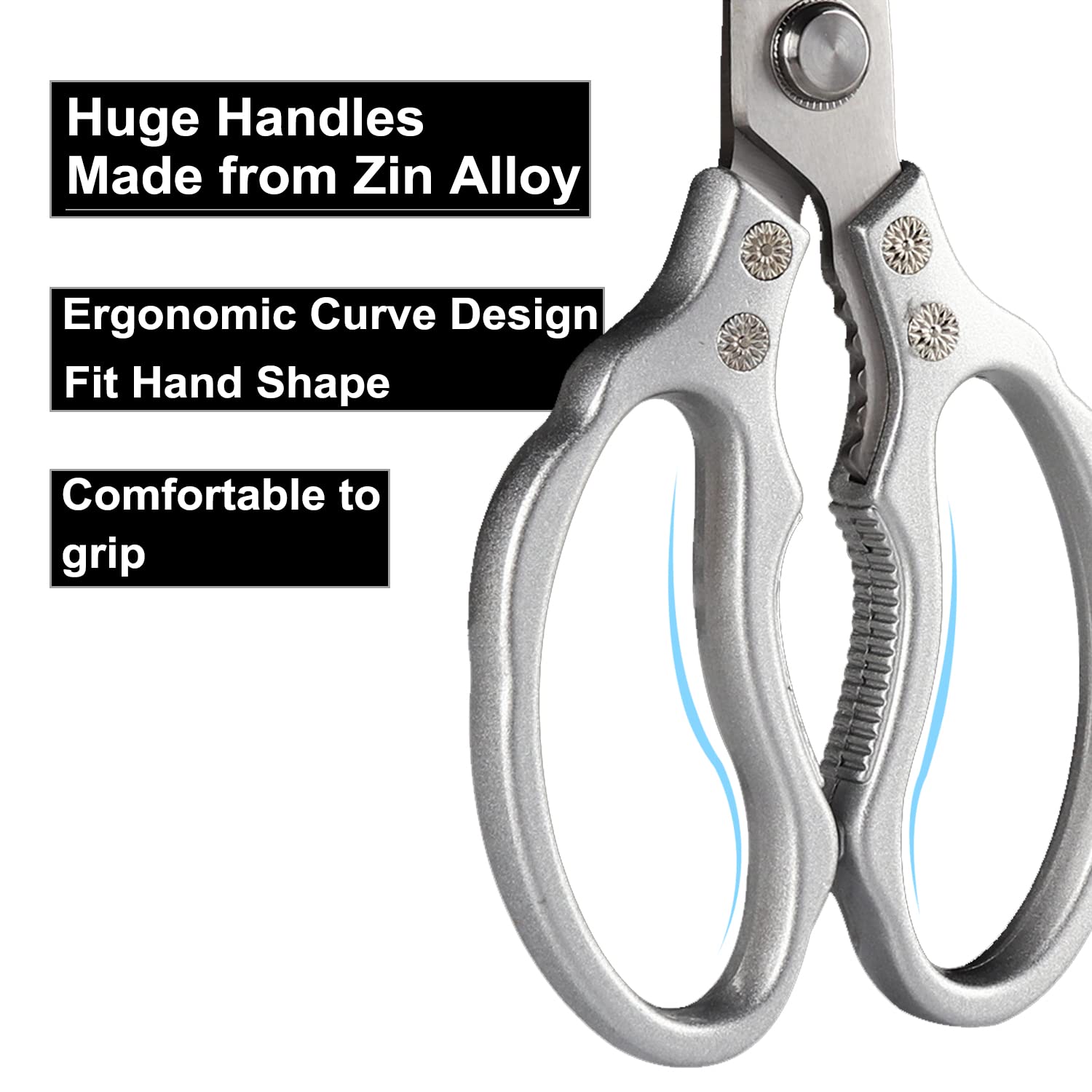 Heavy Duty Stainless Steel Kitchen Scissors - All-Purpose Food Shears for Cutting Meat, Poultry, Fish, Bones & Herbs - Premium Metal Kitchen Gadget (Silver) | Perfect for Meal Prep, Butchering & Cooking Tasks
