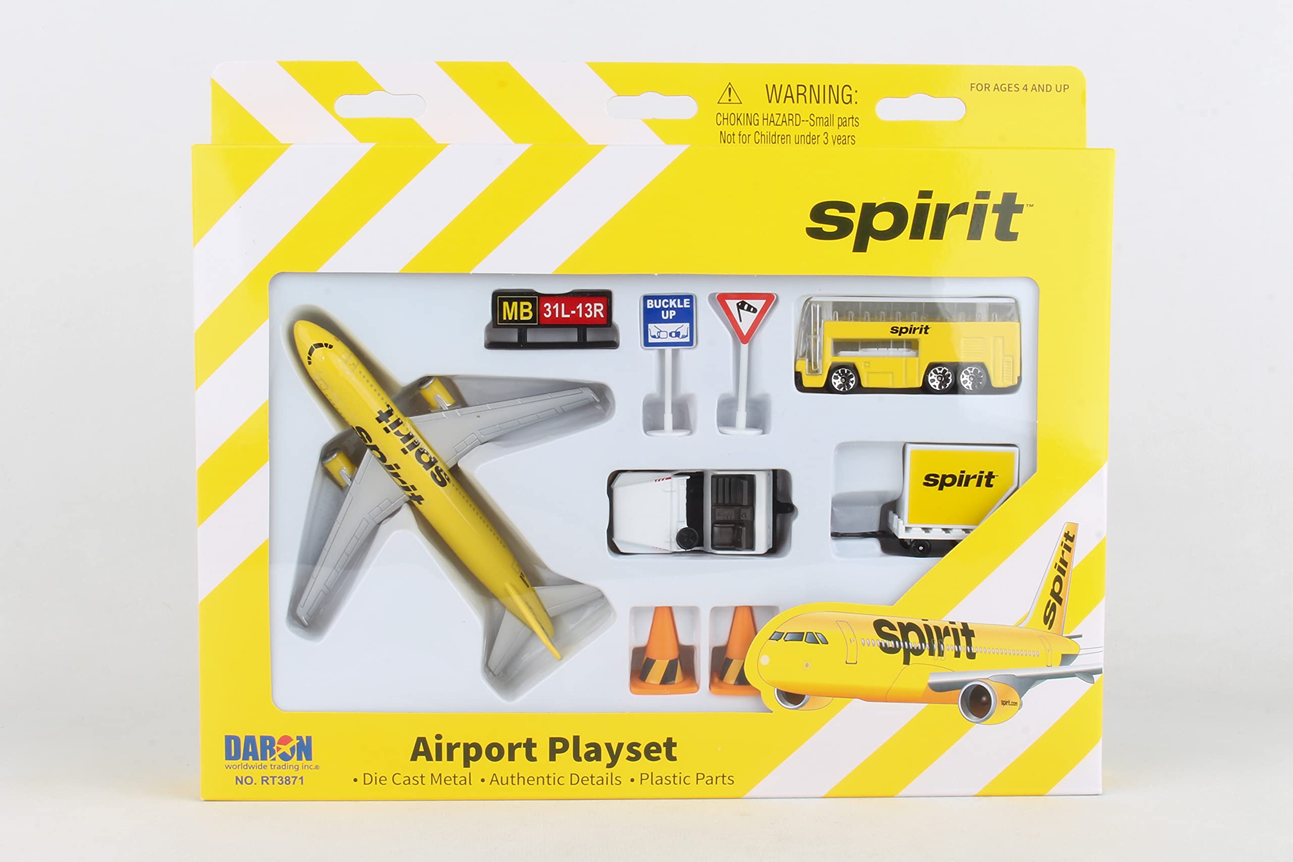 Daron Spirit Airlines Airport Playset with Die-Cast Metal Model Airplane, Plastic Cars & Transportation Toys for Kids Ages 3+ | Perfect for Imaginative Play, Travel-Themed Birthday Gifts & Preschool Learning Activities