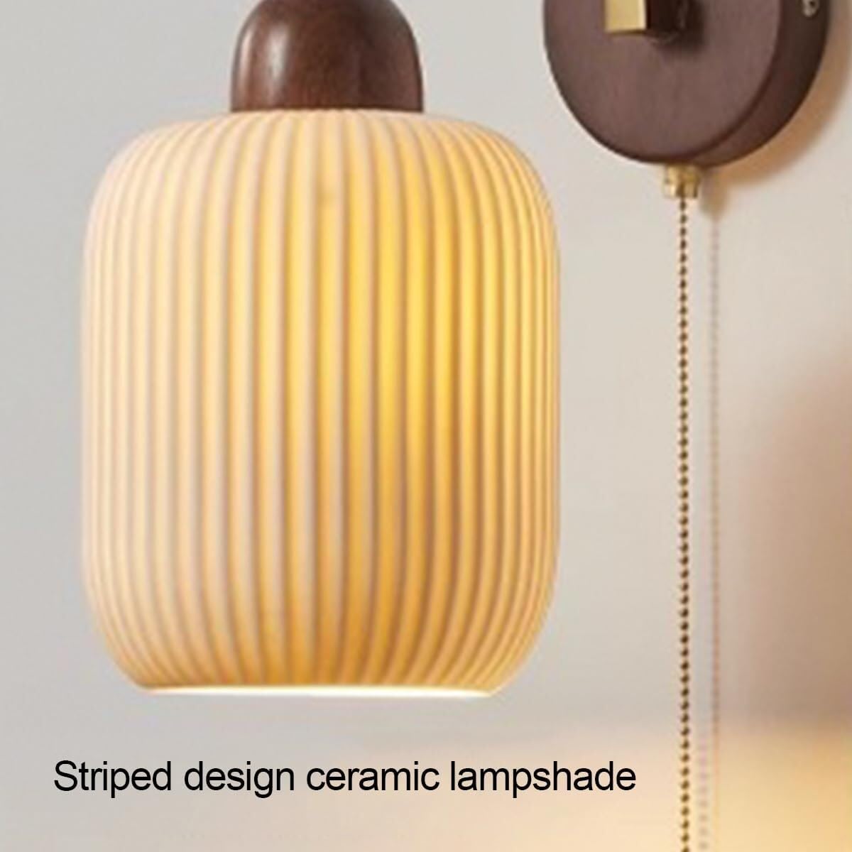 Farmhouse Ceramic Wall Sconce with Wooden Base & Pull Cord Switch - E27 Base Wall Mounted Reading Light for Living Room, Kitchen, Restaurant, Loft - Perfect for Cozy Corners & Ambient Lighting