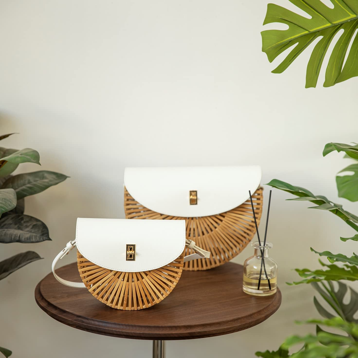Handwoven Bamboo Crossbody Bag for Women - Natural Straw Summer Purse with Leather Strap | Eco-Friendly Beach Bag, Farmers Market Tote & Boho Festival Accessory