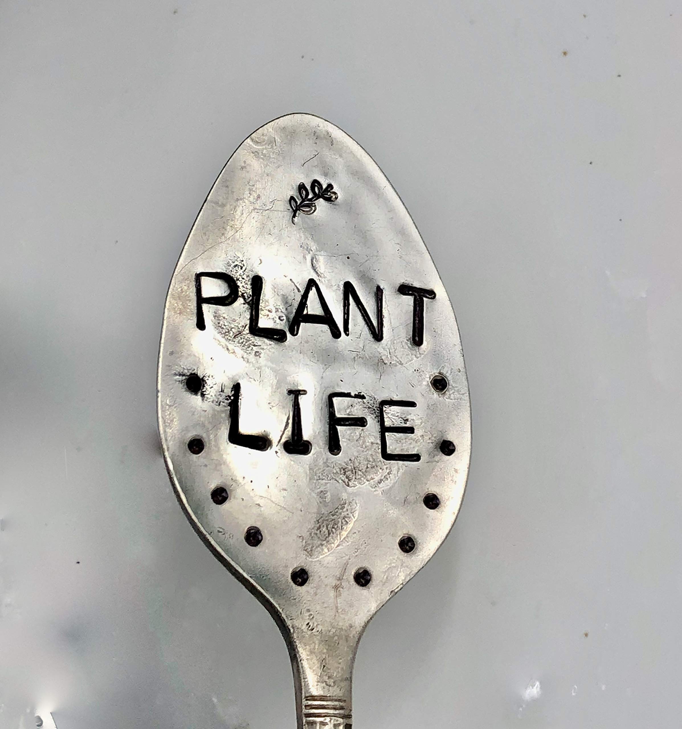 Silver Plated Spoon Garden Marker - Hand Stamped Plant Sign for Flower Pots, Herbs & Indoor Plants | Perfect for Herb Gardens, Succulent Arrangements & Outdoor Plant Labeling