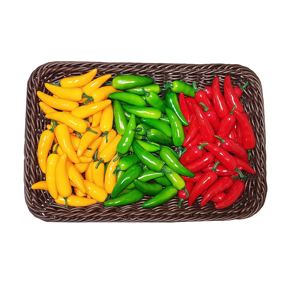45 Pcs Artificial Chili Decorations - Green, Yellow, Red Fake Chili Peppers for Party, Kitchen & Home Decor, Photo Props (15 Pcs Each Color) - Perfect for Halloween, Thanksgiving, Christmas & Themed Parties