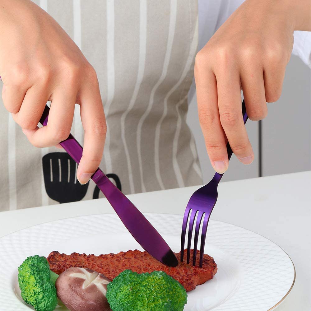Premium 12-Piece Stainless Steel Dinner Forks Set - Elegant Purple Flatware for Family Dining, Restaurants, Weddings & Parties - Durable & Stylish Cutlery for Everyday Use & Special Occasions