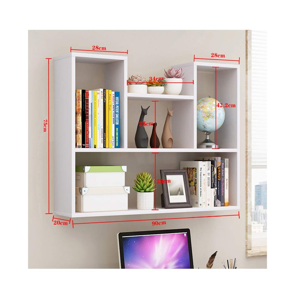 White Wall Mounted Bookshelf 60x90cm - Durable Floating Shelf for Living Room, Bedroom, Office - Space Saving Storage Solution for Books, Decor & Essentials - Easy to Install Decorative Wall Shelf