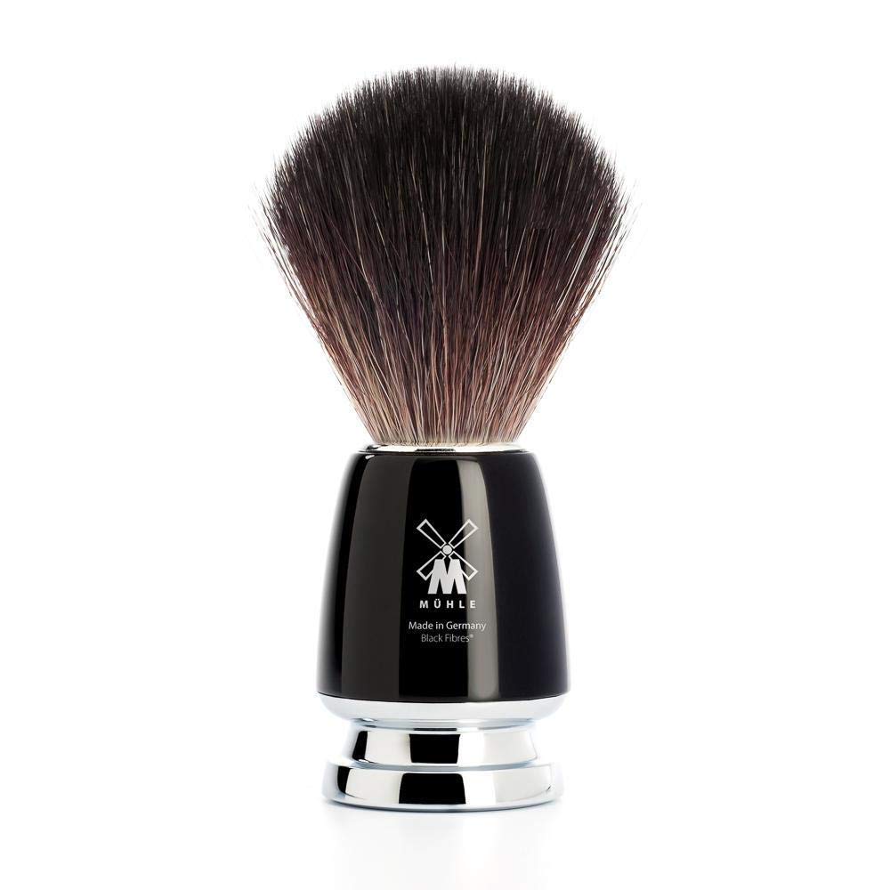 Premium MÜHLE RYTMO Modern 4-Piece Black Fiber Shaving Brush & 3-Blade Safety Razor Set - Luxury Wet Shaving Kit for Men with Travel Case - Perfect Gift for Father's Day, Birthday & Grooming Enthusiasts