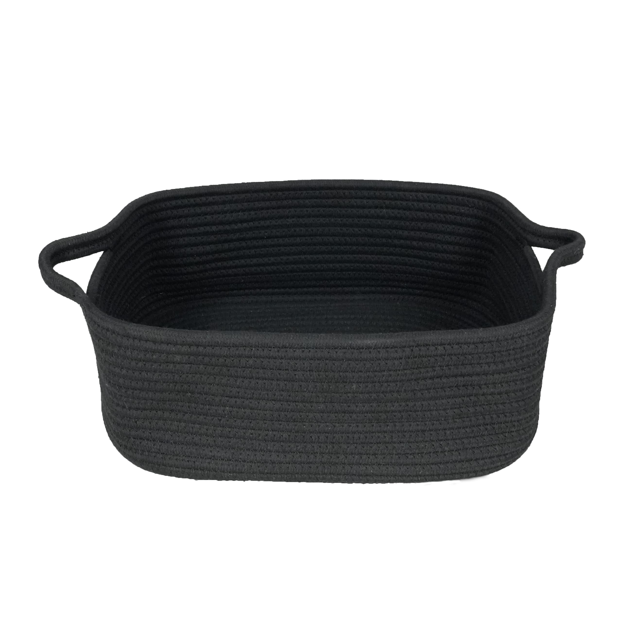 Natural Woven Cotton Rope Storage Basket with Handles - Organizer for Shelves, Closet & Nursery | Pet Toy Storage Bin | Decorative Rectangle Basket for Baby Room, Home Decor & Gift Giving (Black) - Perfect for Organizing Toys, Blankets & Household Items