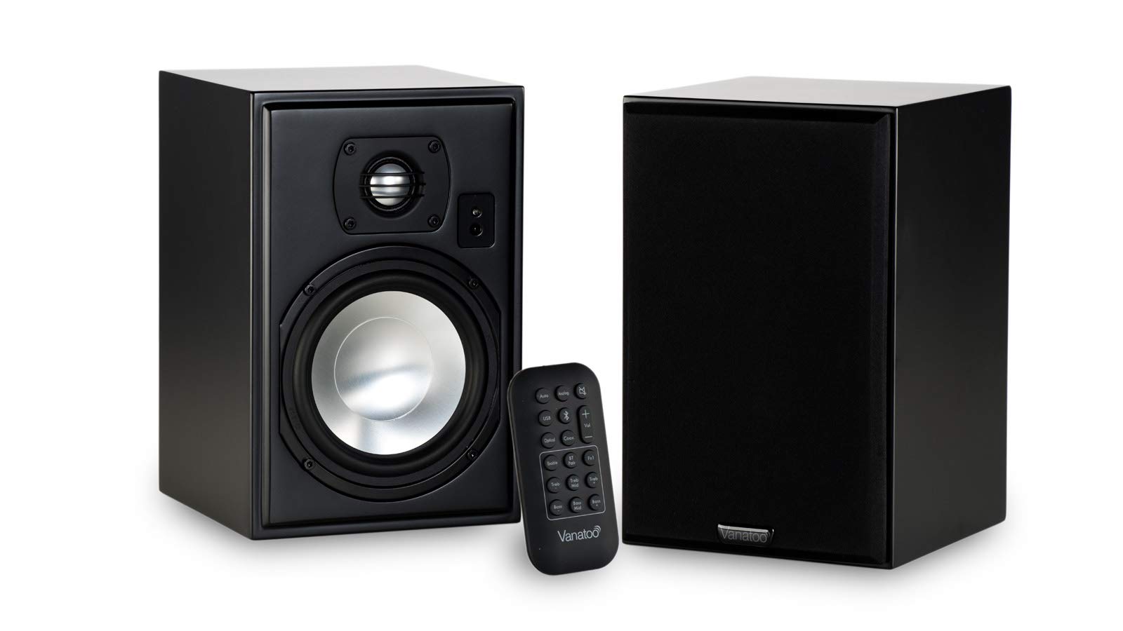 Vanatoo Black Transparent One Encore Bluetooth Speakers - AUX, USB, Optical, Analog Inputs - Compact Bookshelf PC Speakers for Home Theater, Gaming, and Music Listening