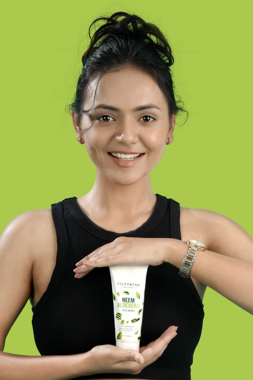 VELAY&CHE Pure Neem & Aloe Vera Face Wash for Hydrating Skin - 100ml Unisex Cleanser (Pack of 1) | Gentle Daily Facial Wash for Acne, Dry & Sensitive Skin | Perfect for Morning & Night Skincare Routine
