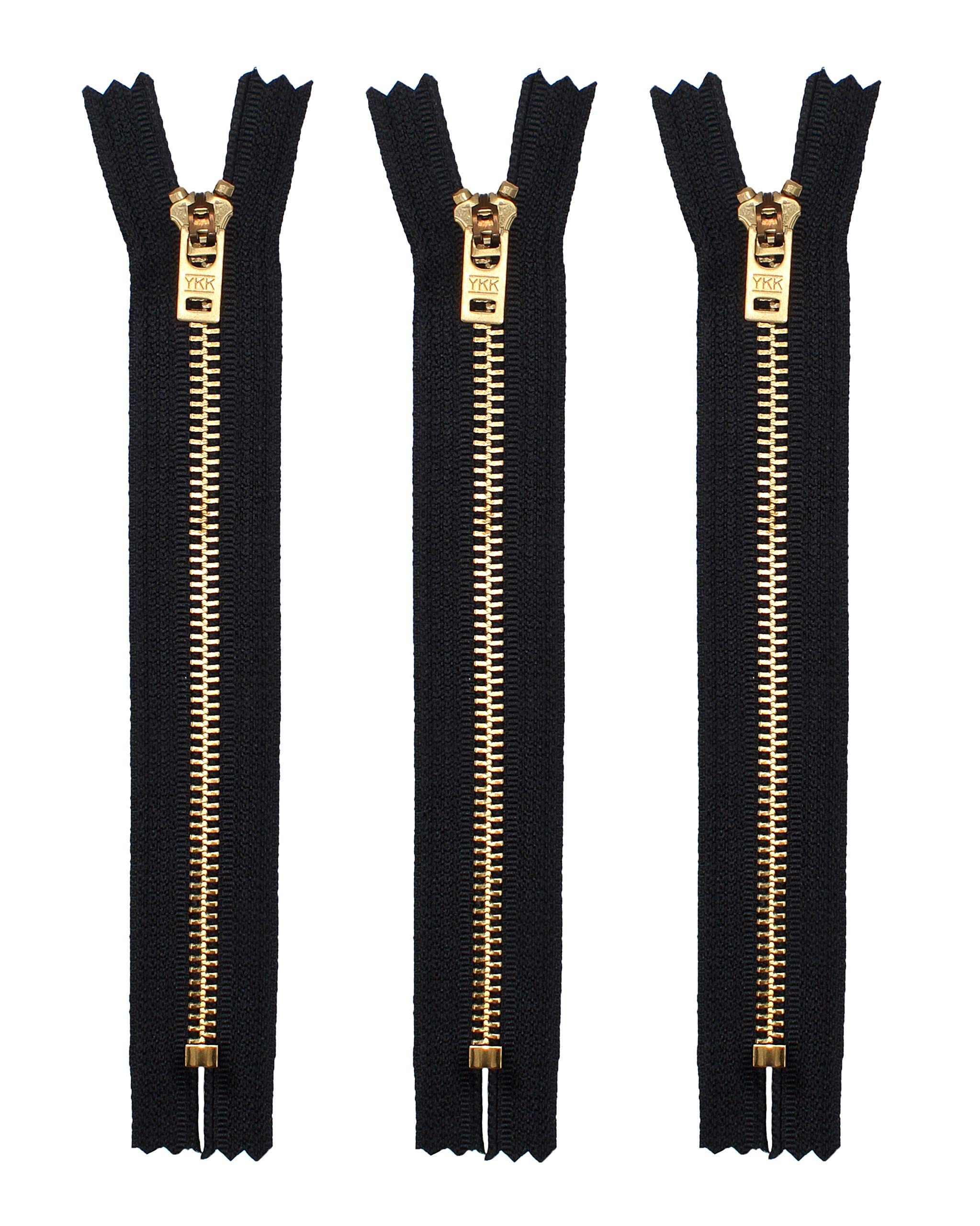YKK #5 Jeans Brass Zippers 4 Inch - 580 Black (3 Pack) for DIY Denim Repair, Jacket Making & Craft Projects