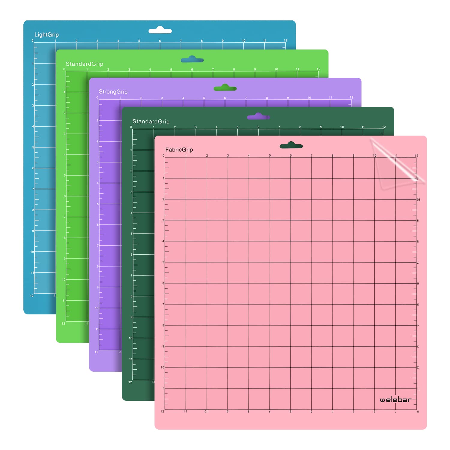 Premium 5-Pack Cricut Cutting Mats (12x12 Inch) - StandardGrip/LightGrip/StrongGrip/FabricGrip Replacement Mats for Cricut Maker, Maker 3, Explore 3 & Air 2 - Perfect for DIY Crafts, Scrapbooking, Vinyl Cutting & Fabric Projects