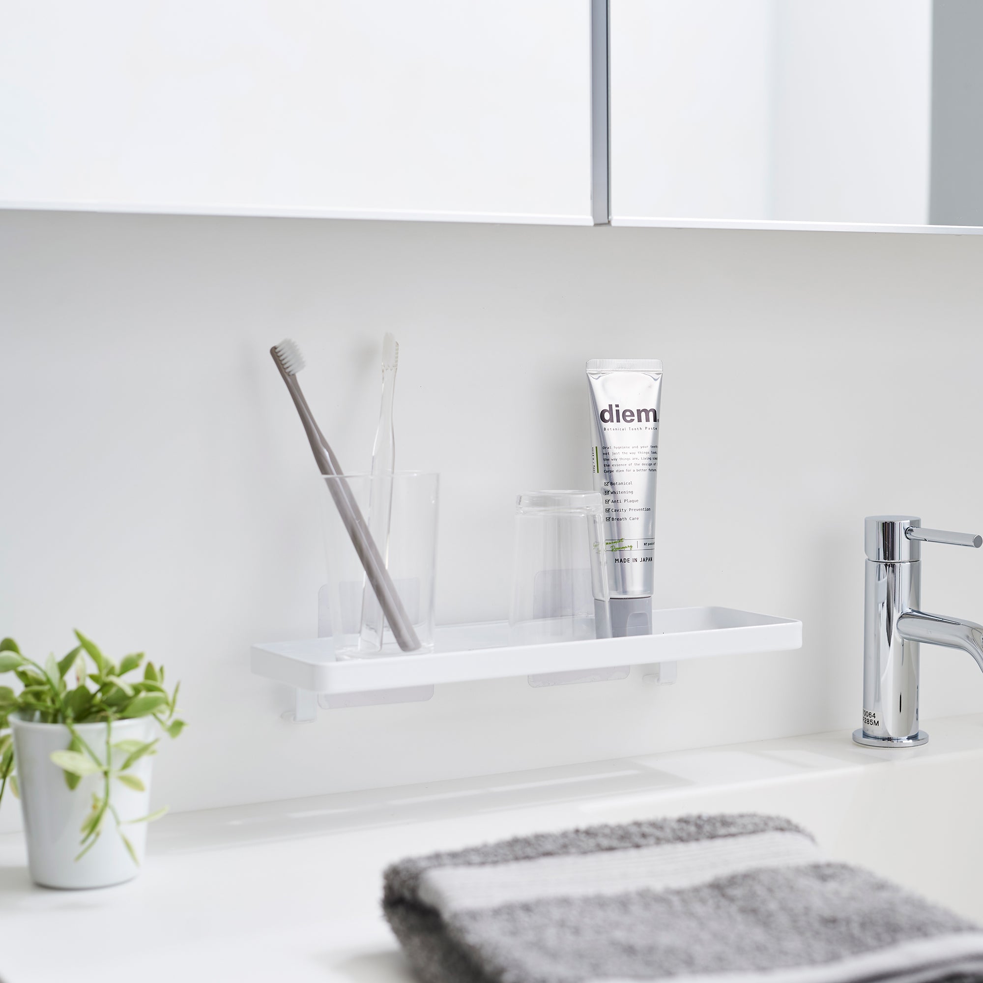 Stick-On Floating Shelf - Rustproof Steel Wall Mount Tray for Bathroom, Kitchen & Office Organization