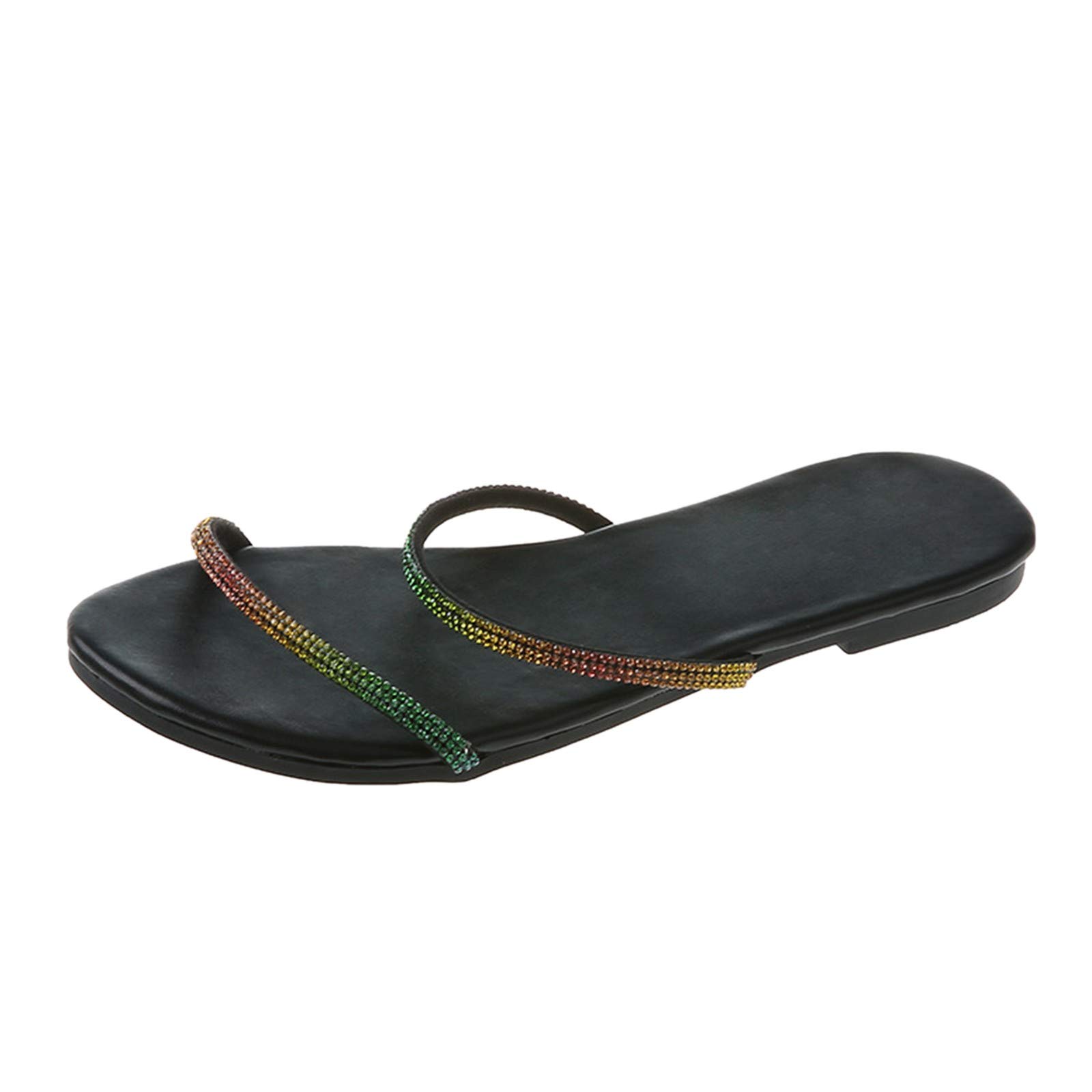 Sparkling Rhinestone Women's Flat Sandals - Comfortable Casual Summer Shoes for Ladies, Plus Size Available | Perfect for Beach, Vacation & Everyday Wear