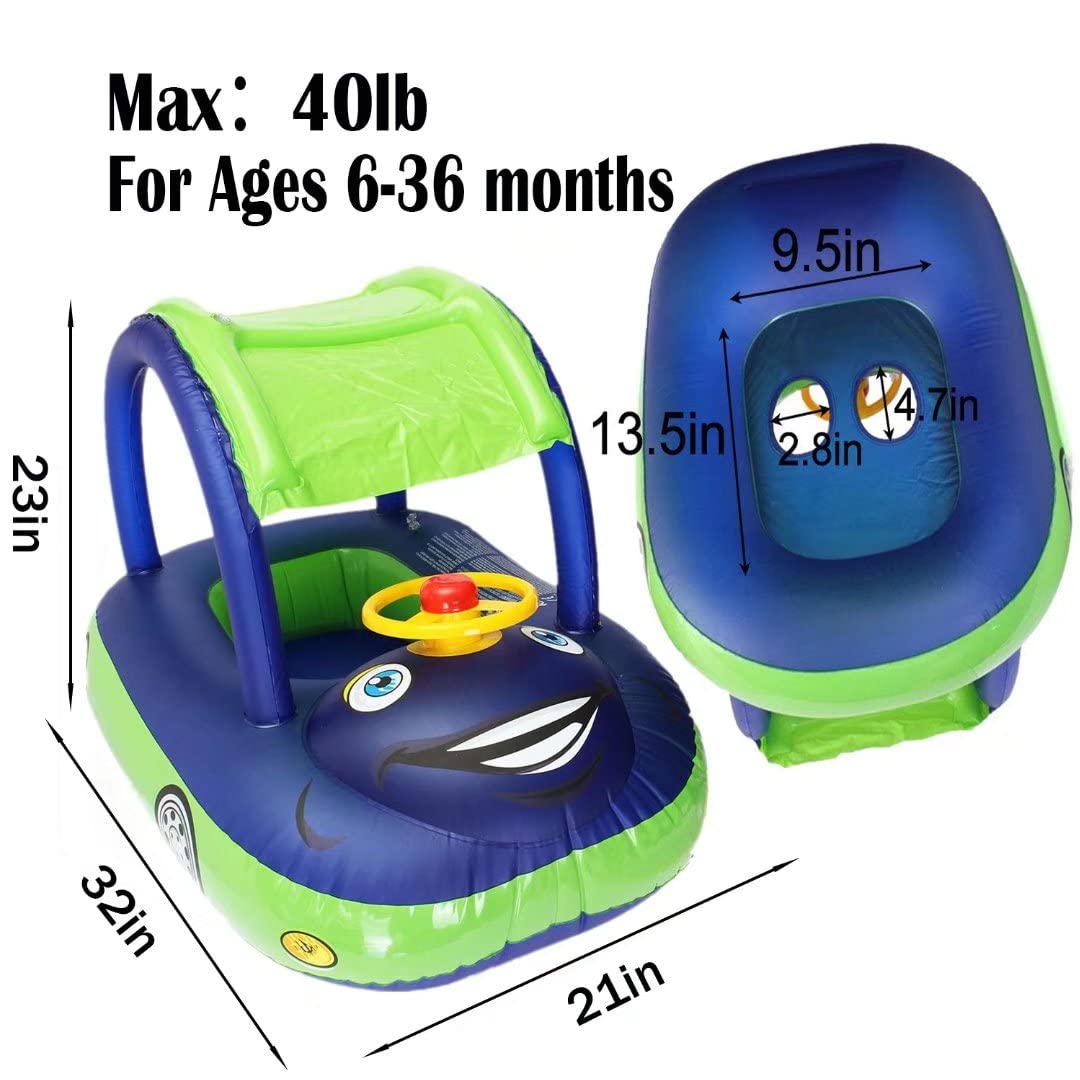 **Inflatable Baby Pool Float with Canopy & Steering Wheel - Sunshade Swim Ring, Toddler Boat Seat for Summer Fun - Perfect for Infants & Kids in Pools, Lakes, and Beach Play**
