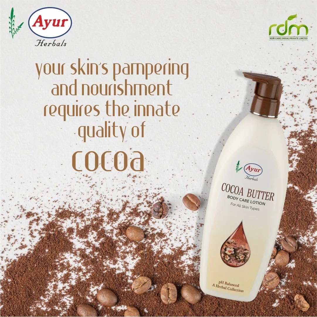 Ayur Cocoa Butter Body Lotion 500ml - Deep Moisturizing & Nourishing for Dry Skin - Perfect for Daily Hydration & Massage Therapy