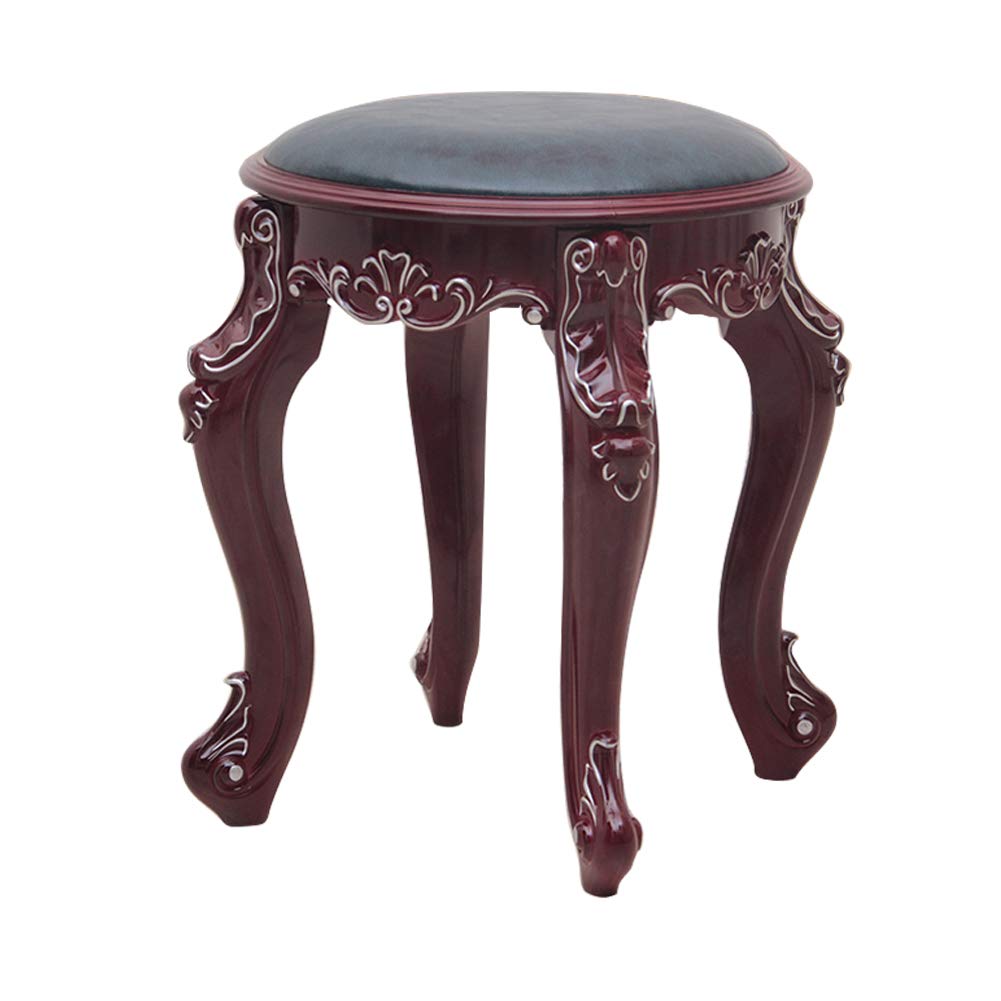 Vanity Bench with Upholstered Seat & Cracked Oil Wax Leather - Baroque Style Dressing Stool, Makeup Chair, Piano Bench for Bedroom, Living Room, Dressing Room - White/Brown - Perfect for Vanity Tables, Boudoir Decor & Elegant Seating Areas