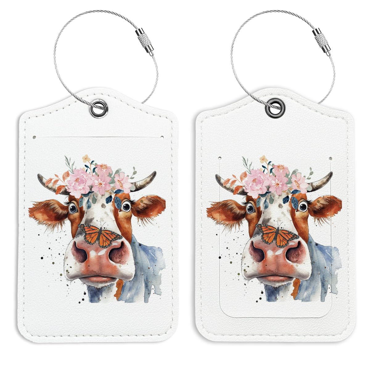 Highland Cow Luggage Tags for Suitcases - Trendy 2-Pack Preppy Cow Flower Travel Luggage Tags - Perfect for Back to School, Teen Girl Gifts & Vacation Accessories