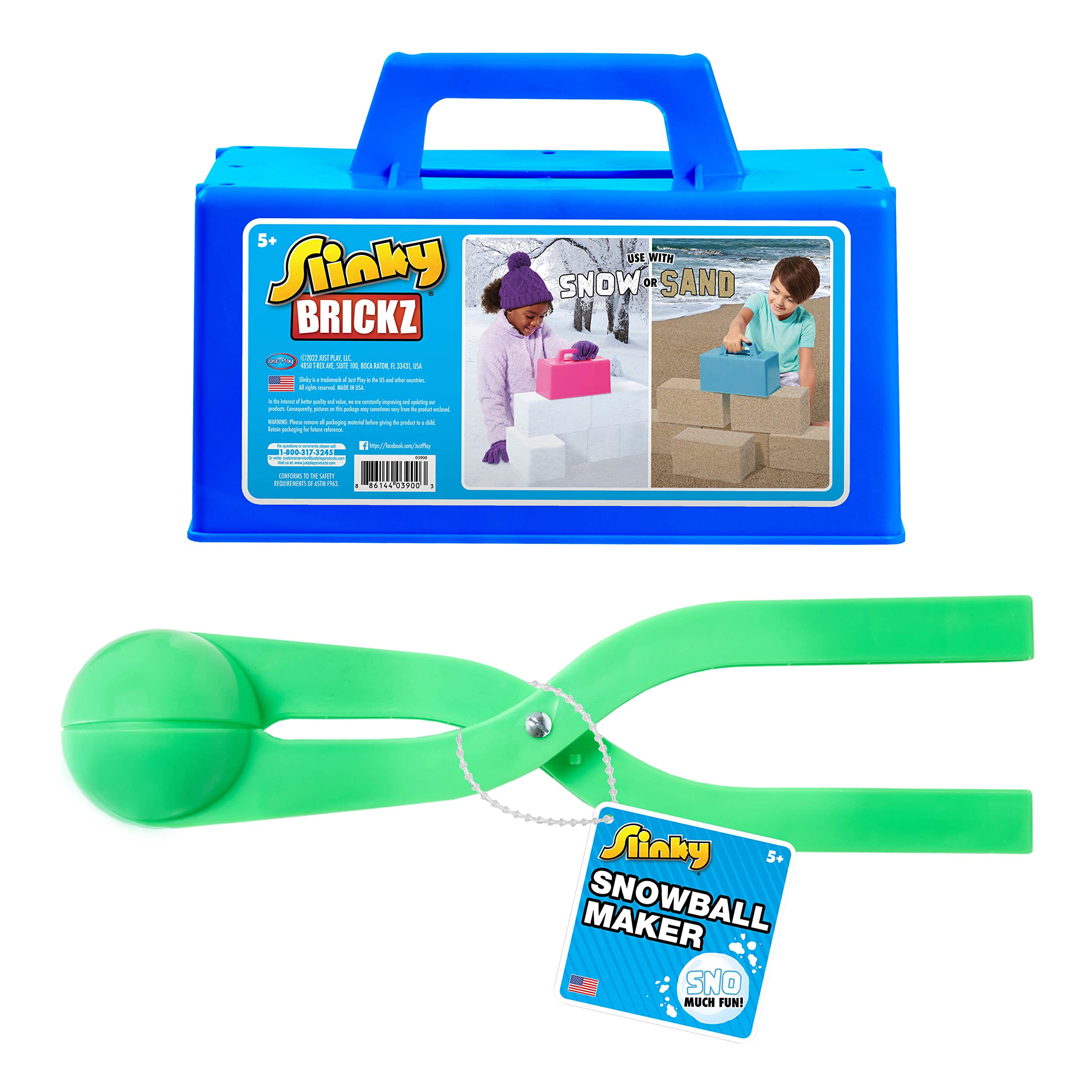 Original Slinky Snowball Maker & Brickz Assortment - Kids Building Toy Set with Brick Mold & Snowball Maker for Ages 5+ | Creative Winter Play & Indoor STEM Activity | Amazon Exclusive by Just Play