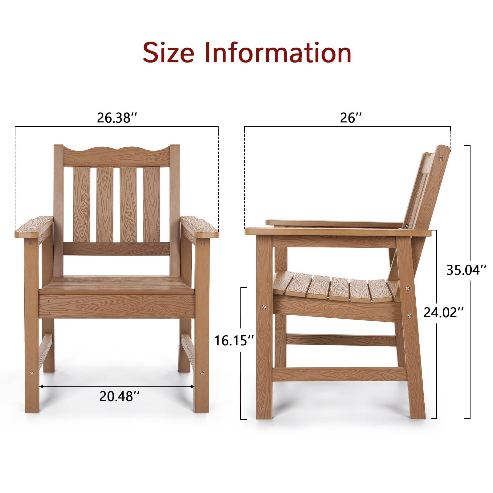 Stoog All-Weather Patio Chair - 400 lbs Weight Capacity - Real Wood Look Outdoor Furniture for Deck, Pool & Backyard - Perfect for Relaxing in Garden or by Swimming Pool