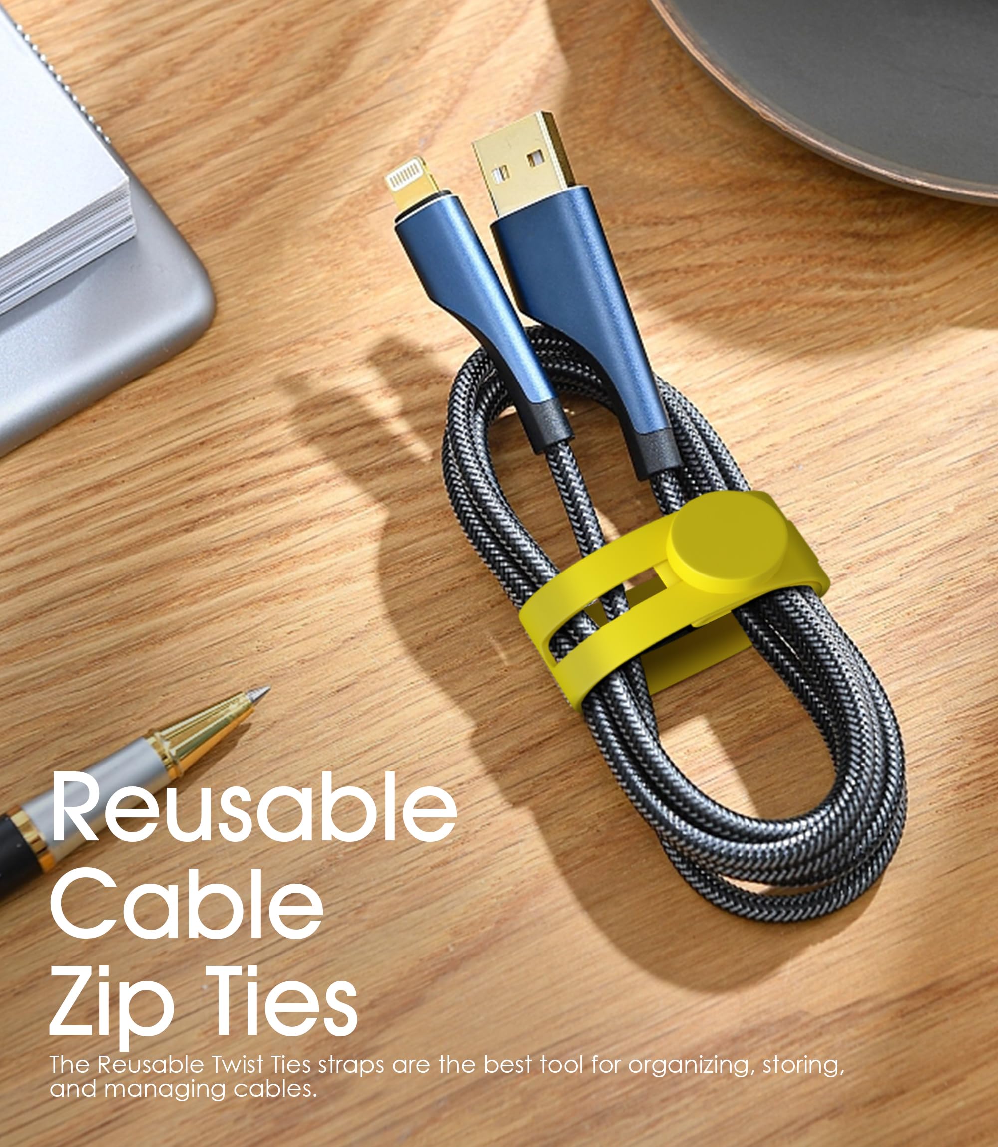 Adjustable Silicone Cable Ties 40pcs - Reusable Cord Organizer for Charging Cords, Earphones & Computer Wires - Perfect for Office Desk & Travel Accessories