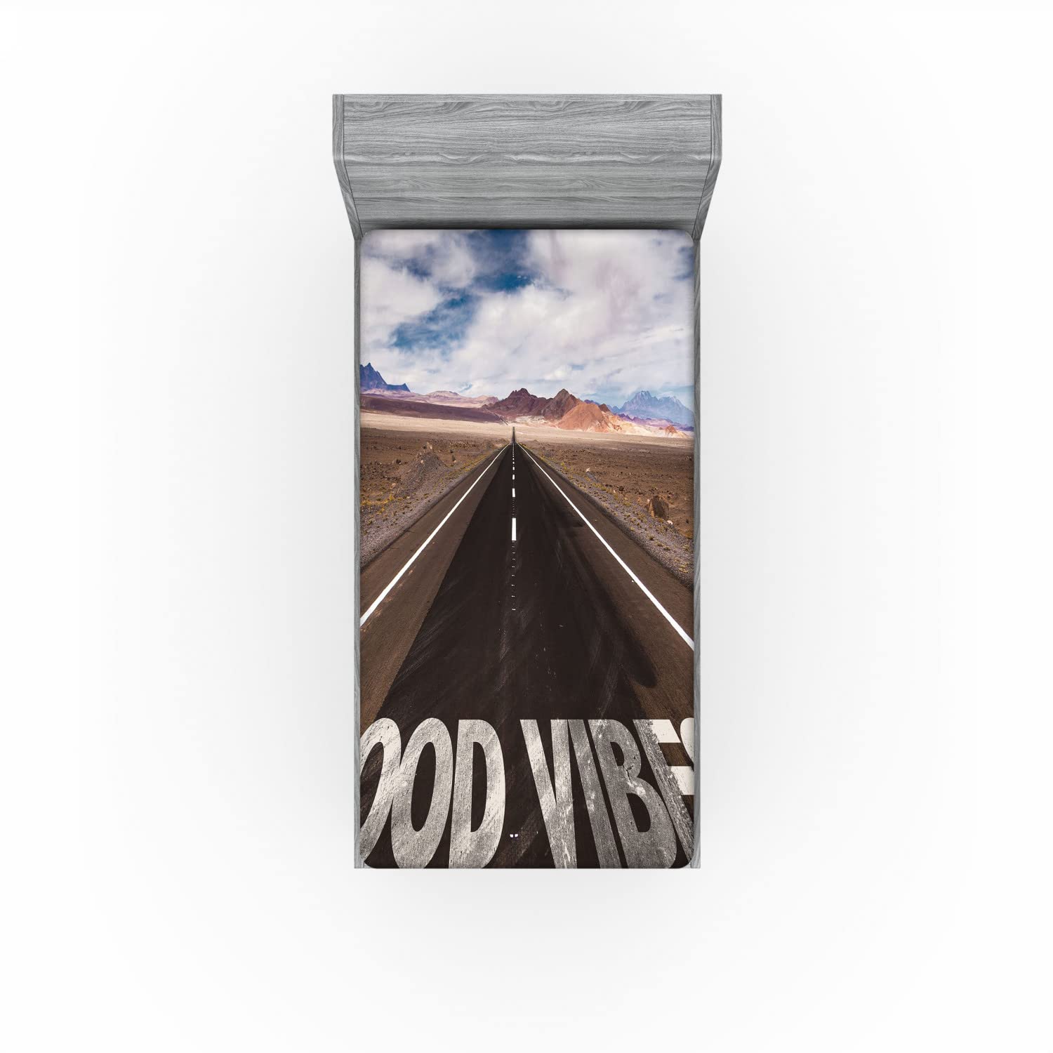 Ambesonne Chill Fitted Sheet with Inspirational Travel Phrase - Twin Size Deep Pocket Bed Cover in Brown, Dark Blue & White | Perfect for Guest Rooms, Dorms & Cozy Bedrooms