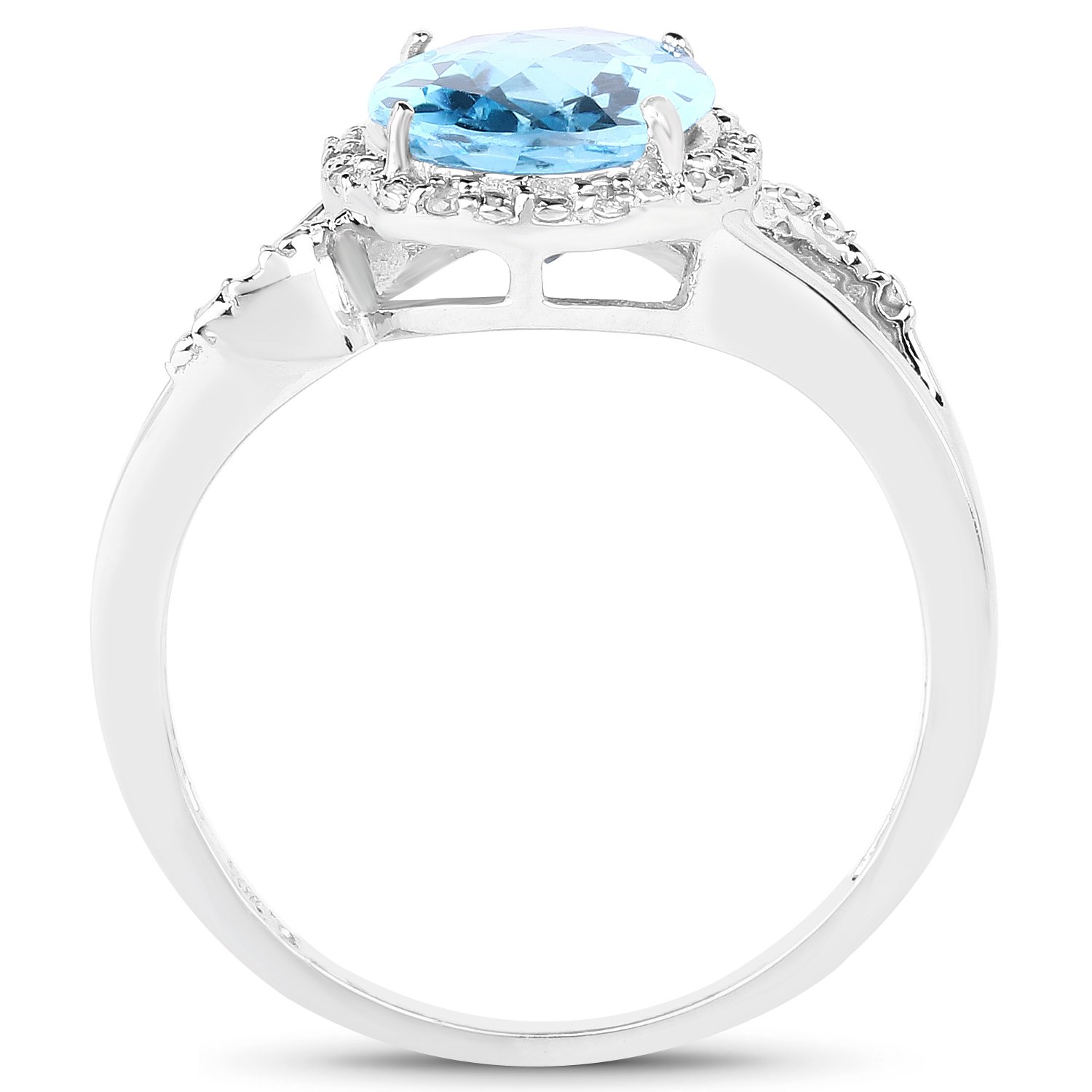 Genuine Swiss Blue Topaz and Diamond Ring in 10k White Gold - Size 8.00 | Elegant Women's Jewelry for Engagement, Wedding & Special Occasions | Bonyak Jewelry