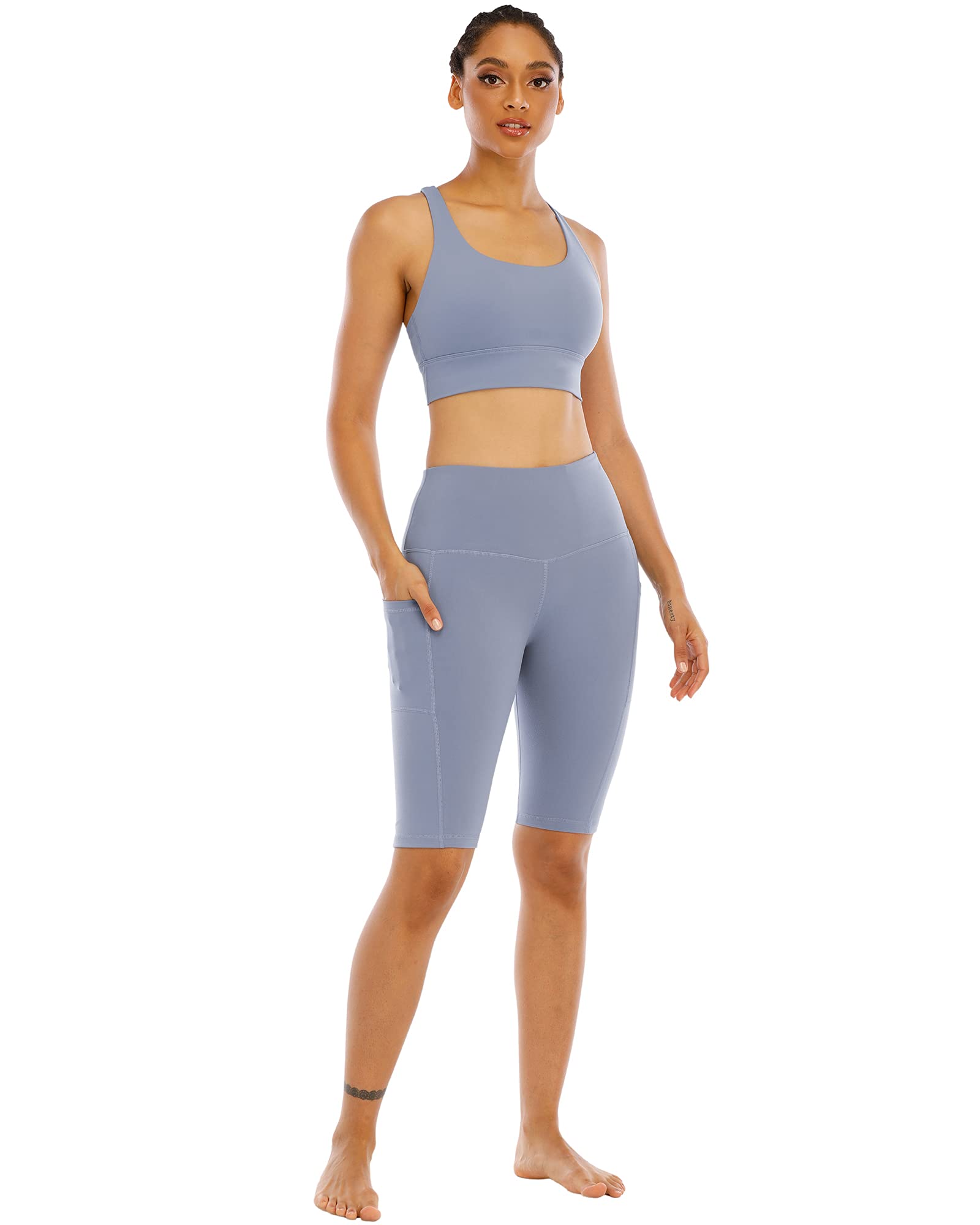 WHOUARE Women's High Waisted Yoga Shorts with Pockets - 4 Pack Workout Shorts for Running, Gym & Biking - Tummy Control Athletic Shorts | Perfect for Yoga, Cycling & Fitness Training