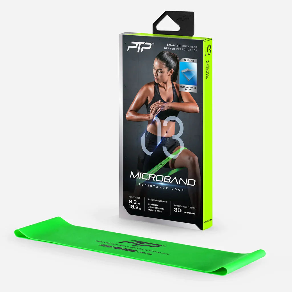 PTP Microband (8.3kg) Medium Resistance Band - Green - Perfect for Home Workouts, Physical Therapy & Strength Training