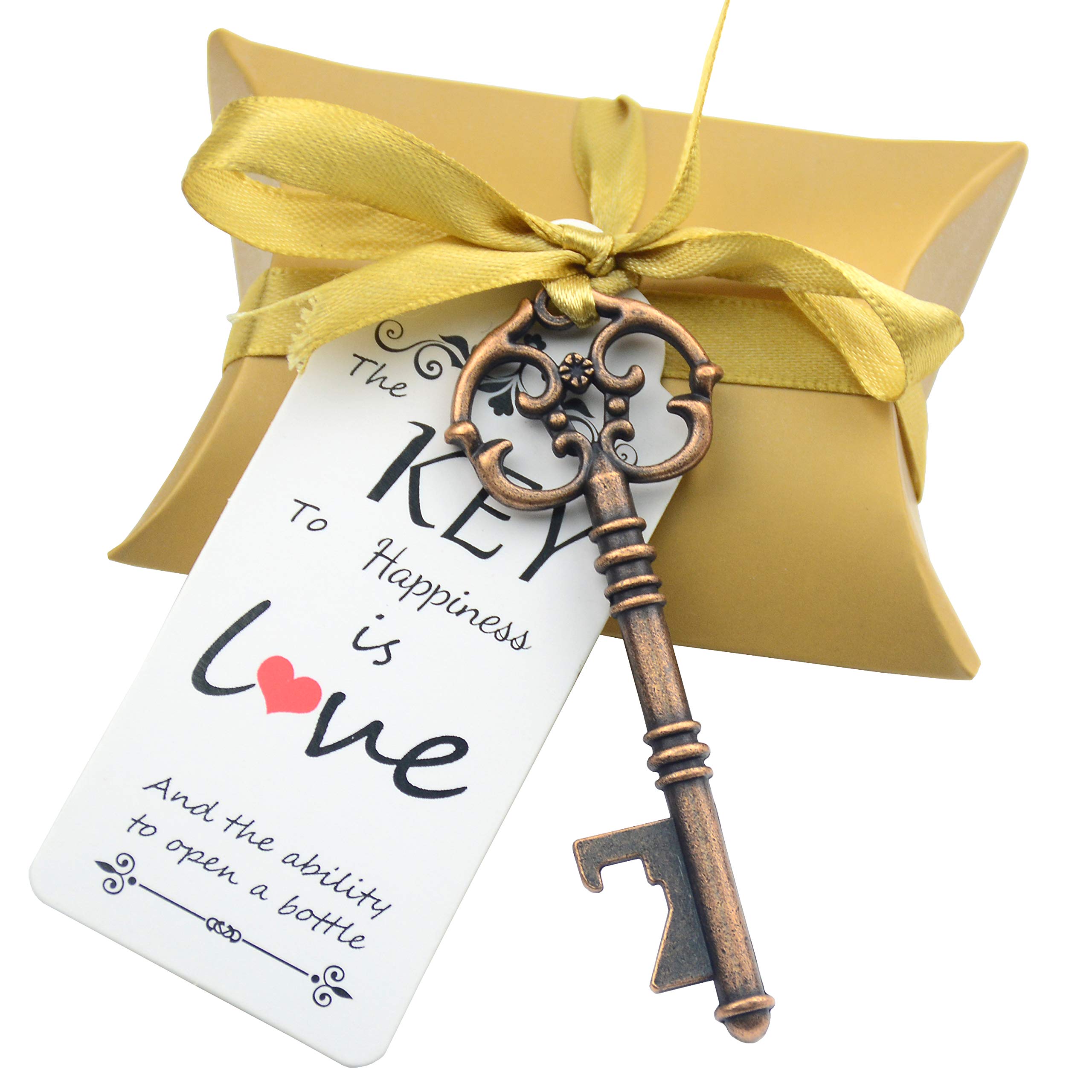 50pcs Vintage Skeleton Key Bottle Opener Set - Personalized Wedding Favors with Candy Boxes & Ribbons - Unique Bridal Shower Party Souvenirs (Copper) - Perfect for Wedding Decor, Anniversary Gifts & Special Events
