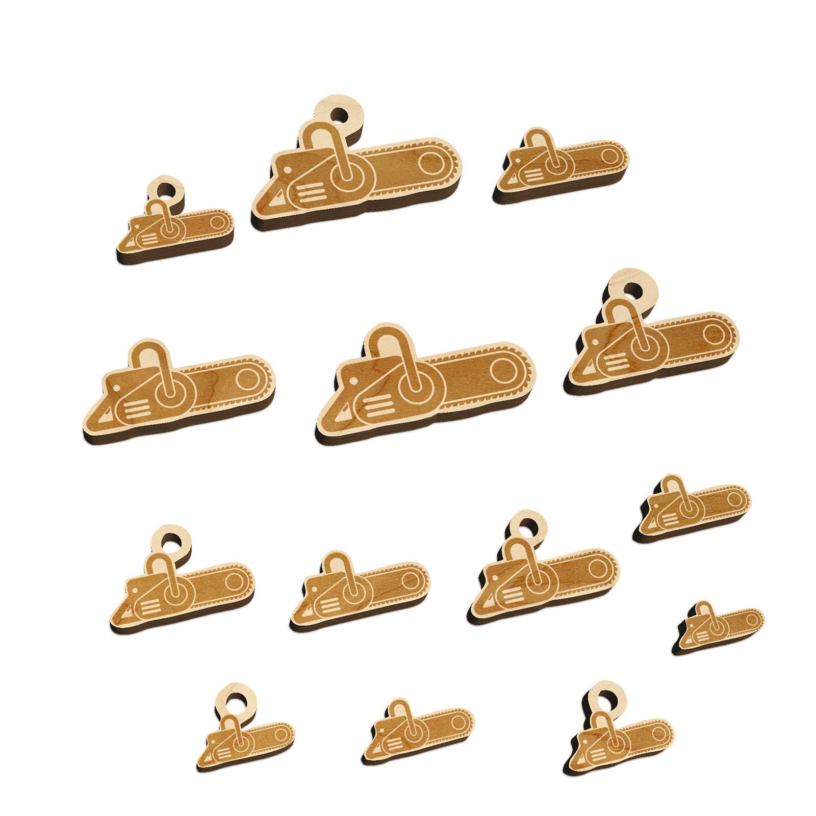 Gas Powered Chainsaw Mini Wood Shape Charms for Jewelry Making & DIY Crafts - 16pcs Assorted Sizes with Holes - Perfect for Necklaces, Bracelets, Earrings & Scrapbooking