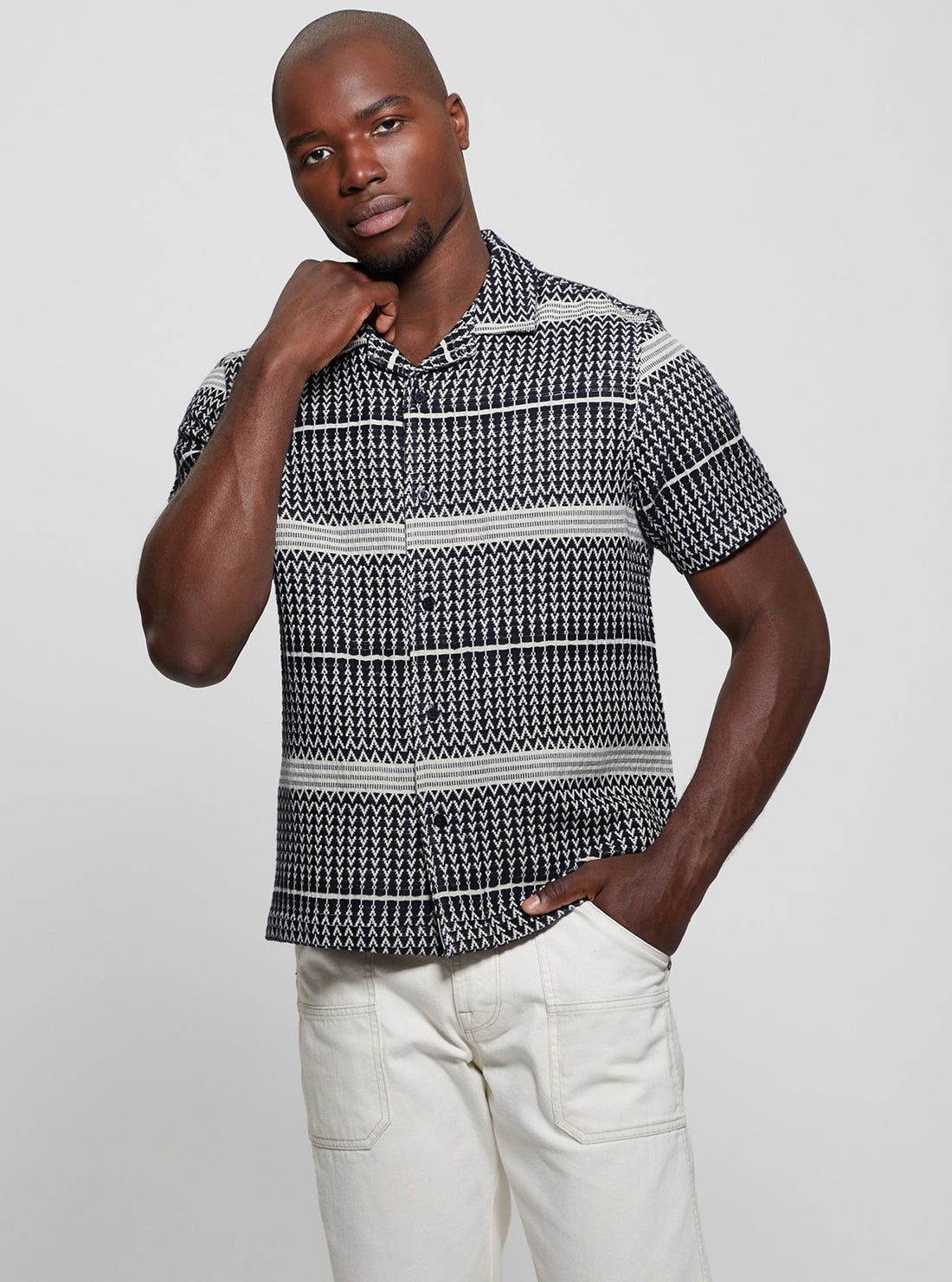 Stylish Grey Arrow Jacquard Shirt for Men - Trendy Geometric Pattern Button-Up Shirt - Perfect for Casual Wear, Office & Date Nights