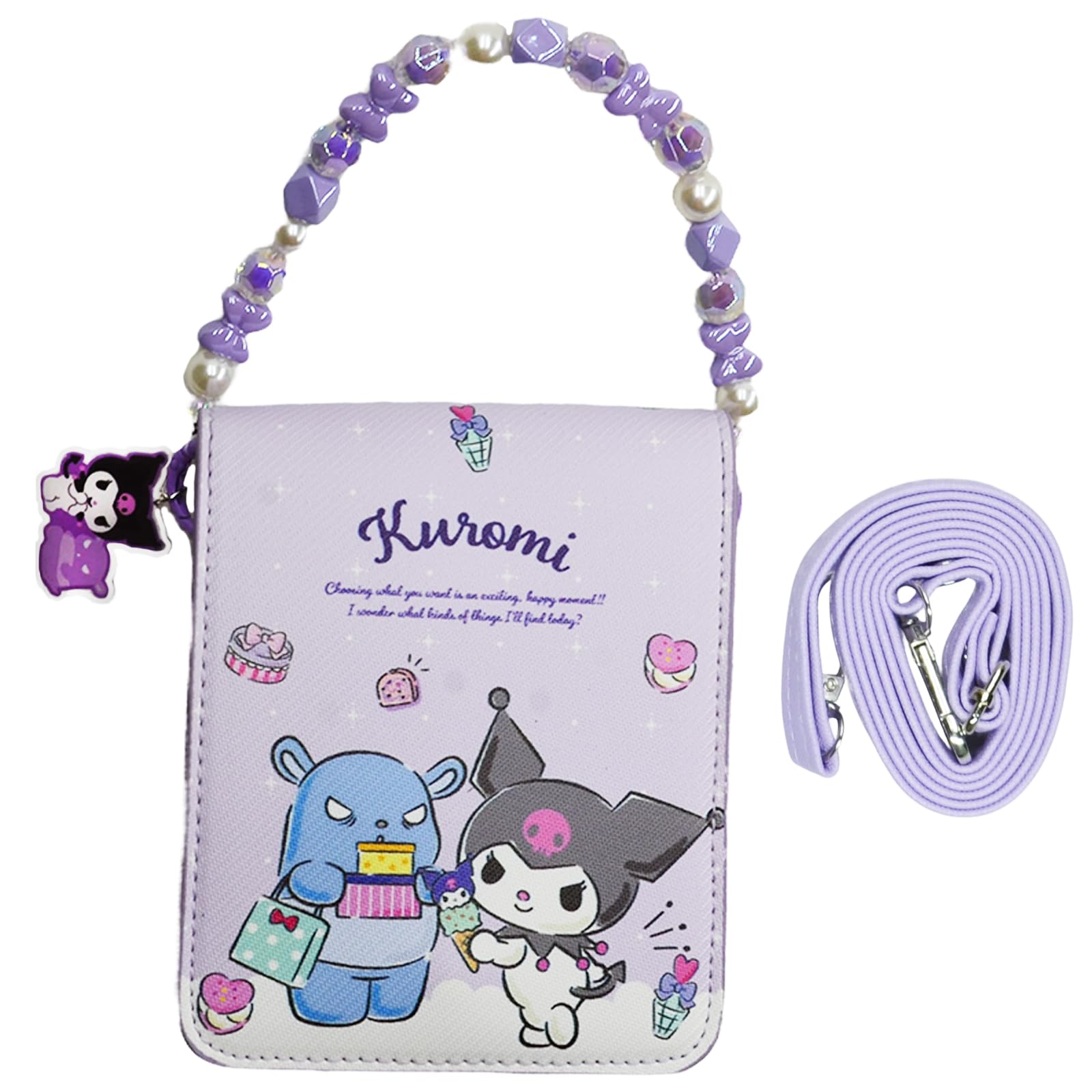 Cute Kumi Crossbody Bag for Women - Adjustable Shoulder Strap & Hand Chain, Kawaii Kitty Purse with Buckle, Wallet & Coin Pouch | Perfect for School, Travel, Shopping & Daily Use