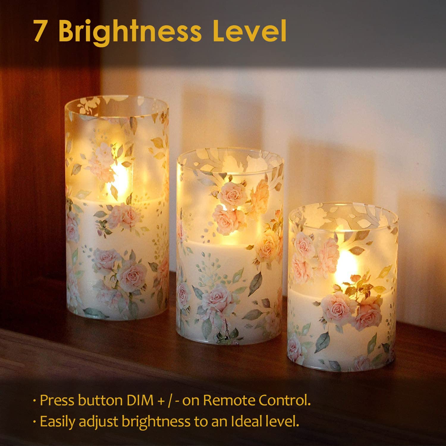 Realistic Pink Rose Flameless LED Candles with Remote - Battery Operated Flickering Glass Pillar Candles for Romantic Bedroom Decor, Wedding Centerpiece & Home Table Decoration