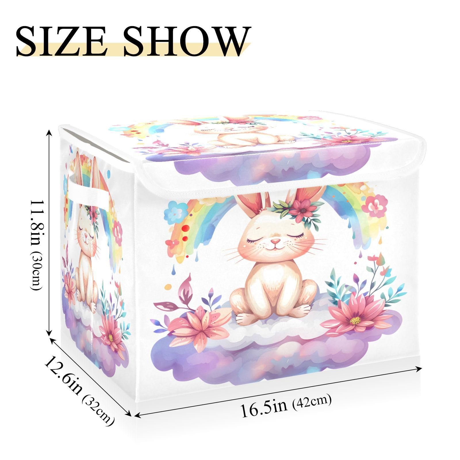 Senya Collapsible Easter Baskets with Lids - Rainbow Floral Rabbit Storage Bins for Clothes, Toys & Home Organization | Perfect for Easter Decor, Kids Room & Closet Storage