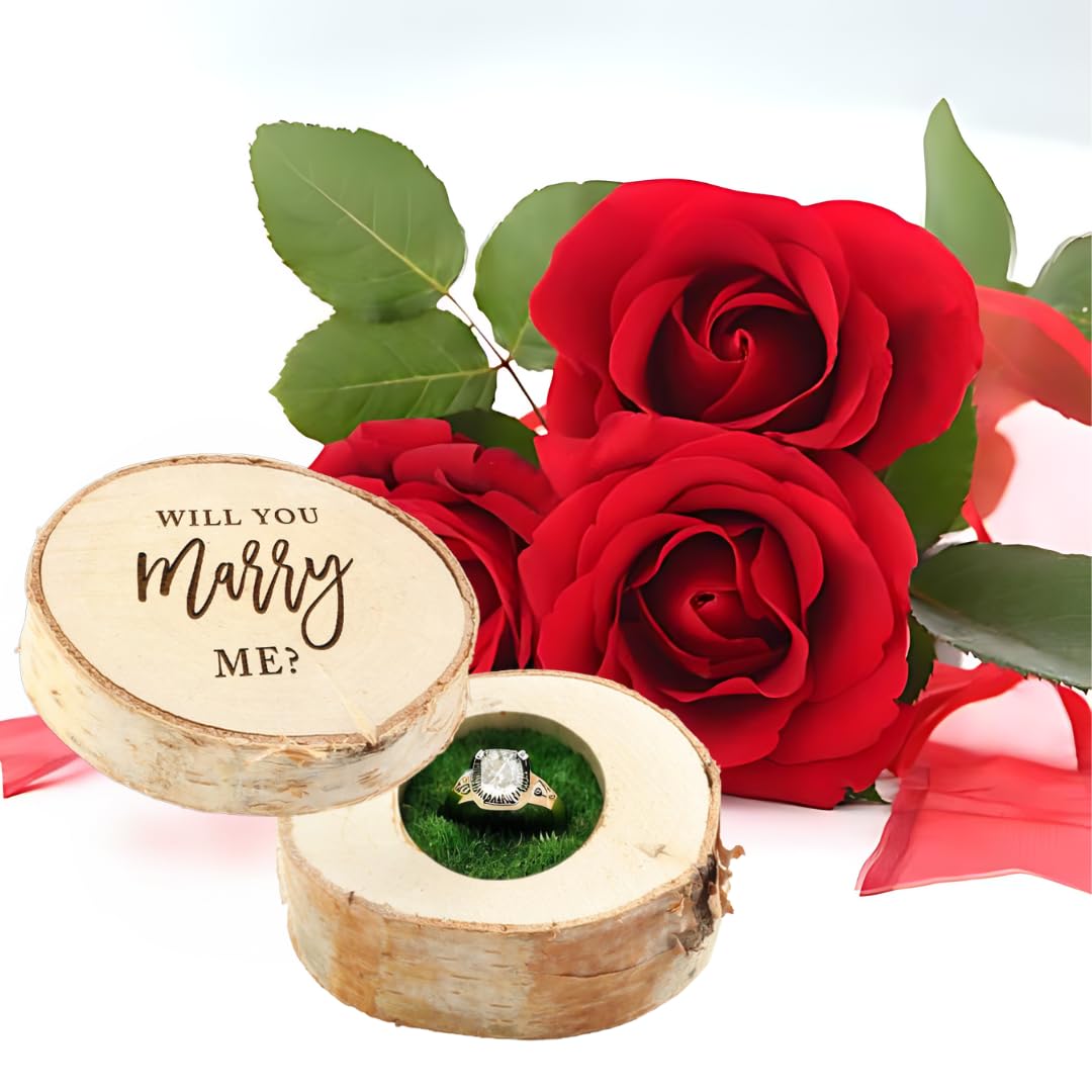 Koyal Wholesale Engraved 'Marry Me' Wooden Ring Box - Real Birch Wood Proposal Box for Engagement & Wedding Rings - Perfect for Romantic Surprise Proposals & Special Occasions
