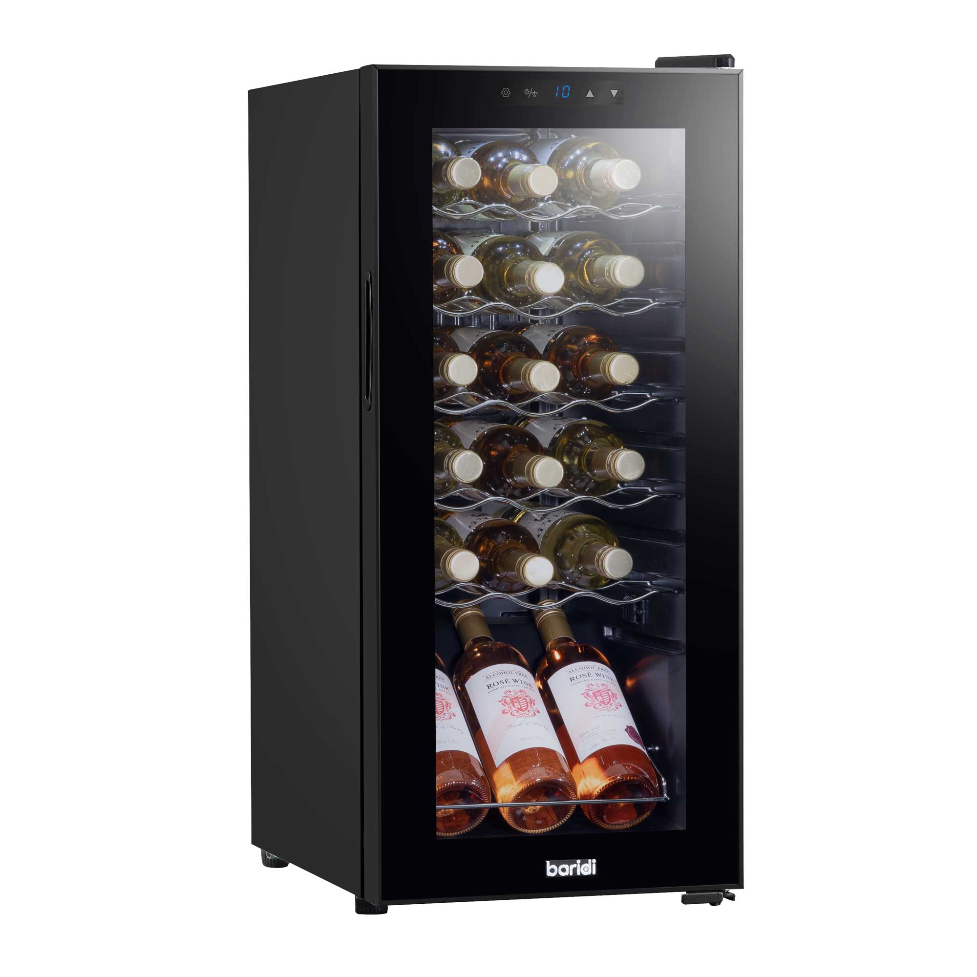 Baridi 18 Bottle Wine Cooler Refrigerator - Digital Touch Screen Control, LED Interior Lighting, Freestanding Black Wine Fridge for Home, Kitchen, or Bar Use