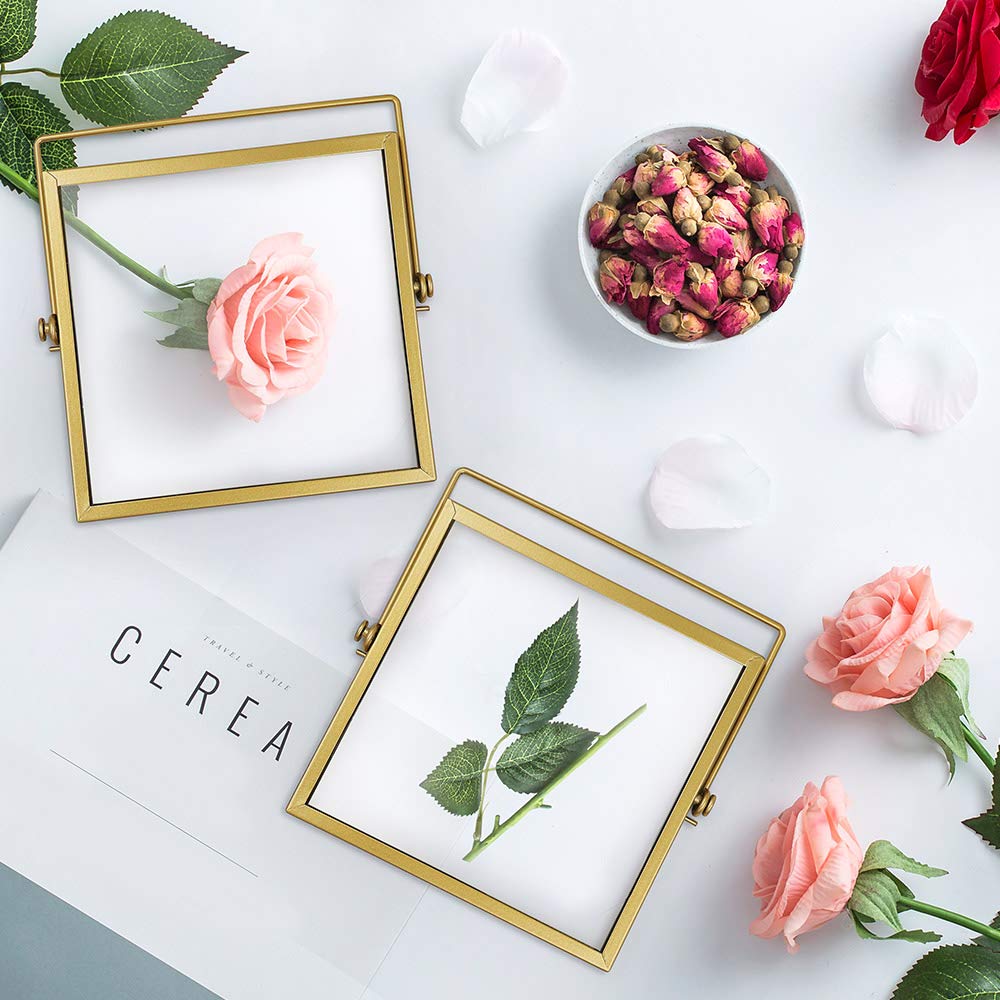 AceList 3-Pack Gold Metal Photo Frames 4x4 - Elegant Floating Glass for Home & Office Decor