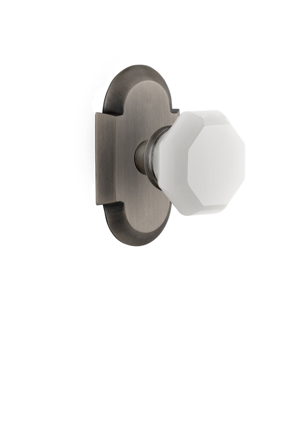 Vintage Waldorf White Milk Glass Knob - Nostalgic Warehouse 748717 Cottage Plate Double Dummy in Antique Pewter Finish - Perfect for Cabinet, Dresser & Furniture Restoration Projects