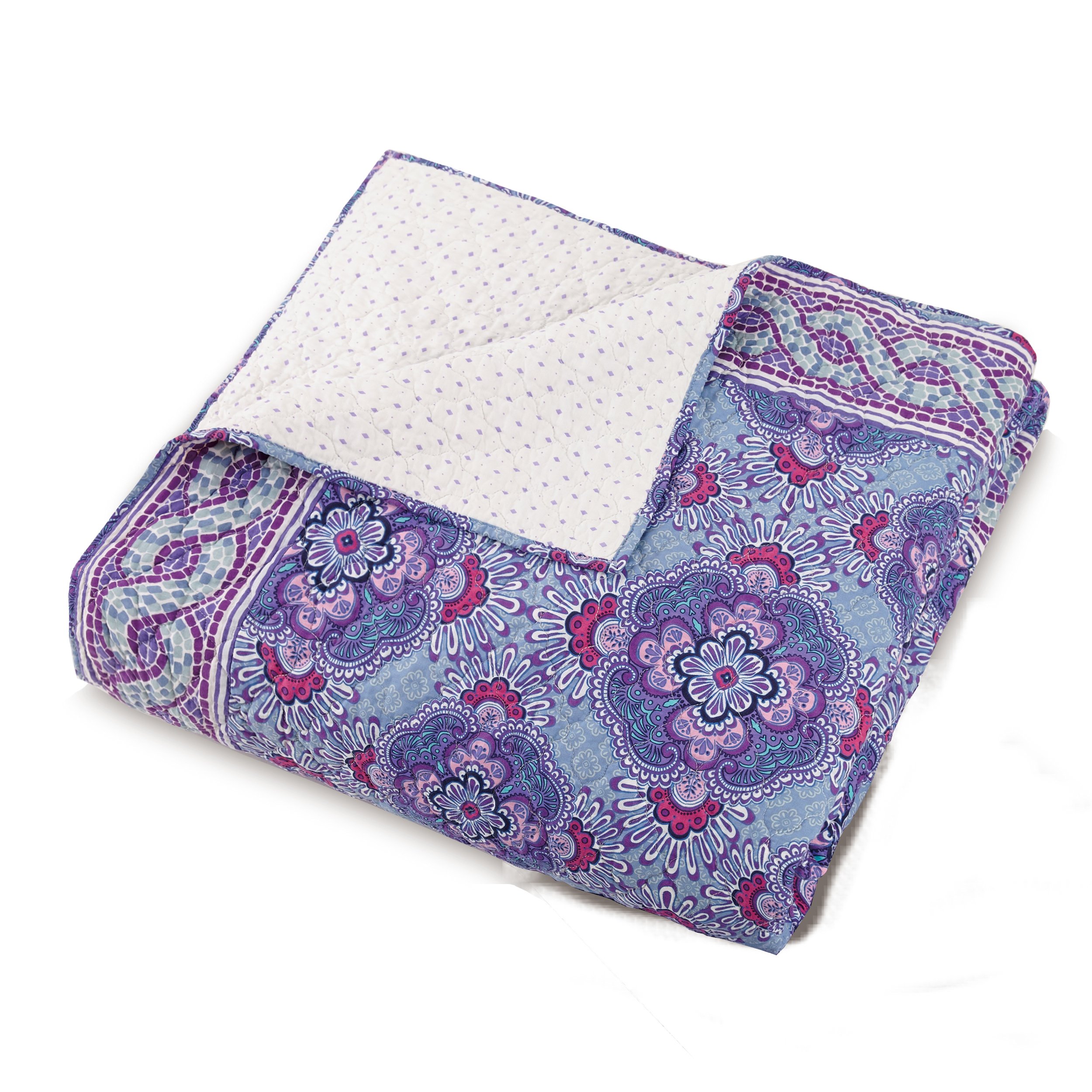 Vera Bradley Purple Passion Quilt - Full/Queen Size Bedspread | Floral Pattern Luxury Quilted Bed Cover | Perfect for Master Bedroom, Guest Room & Dorm Decor