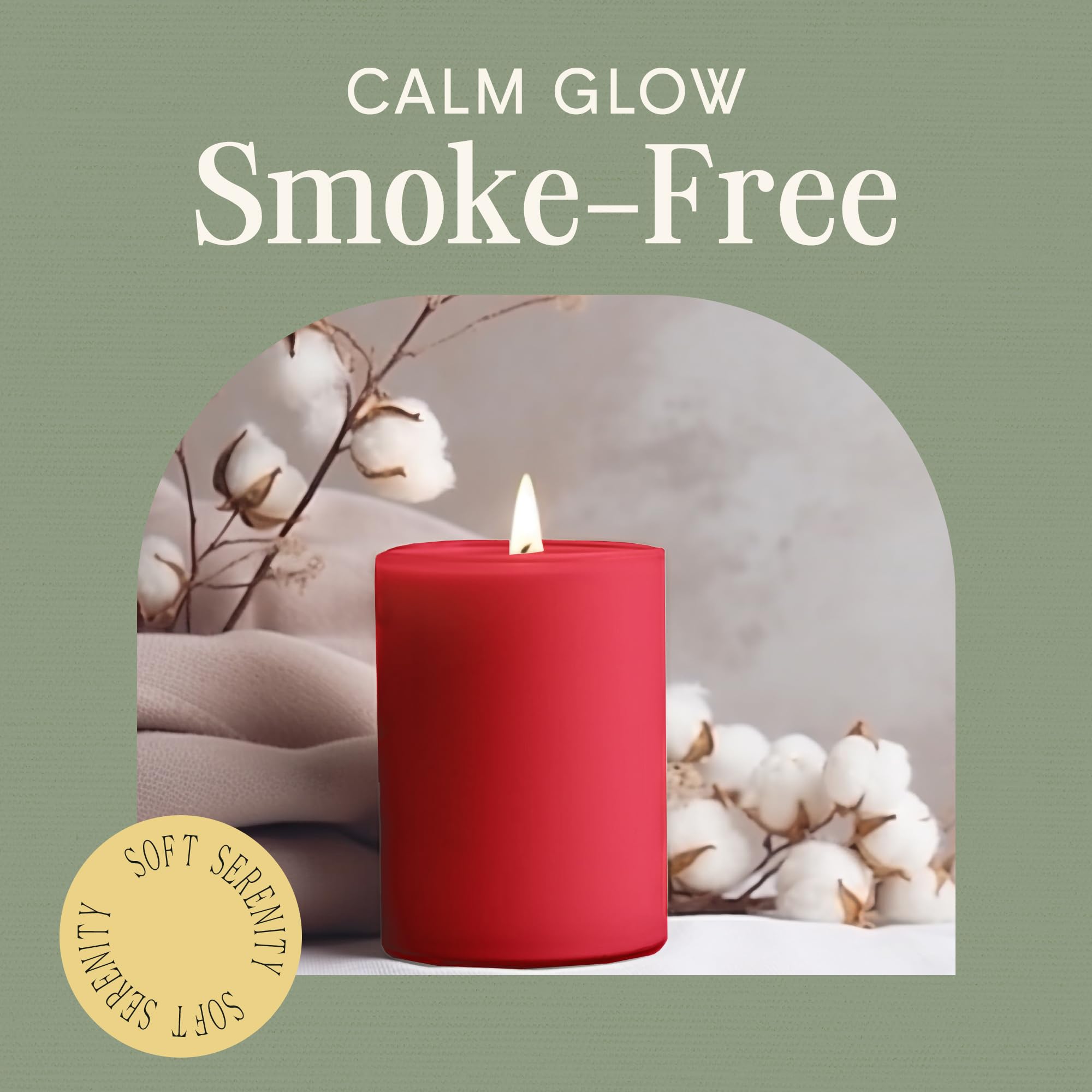 Premium Unscented Pillar Candles Set of 3 - Dripless Hand-Poured Home Decor Candles, 60-Hour Burn Time, 3x4 Inch Solid Red Wax Candles for Dining Table Centerpiece, Romantic Ambiance & Holiday Decorations