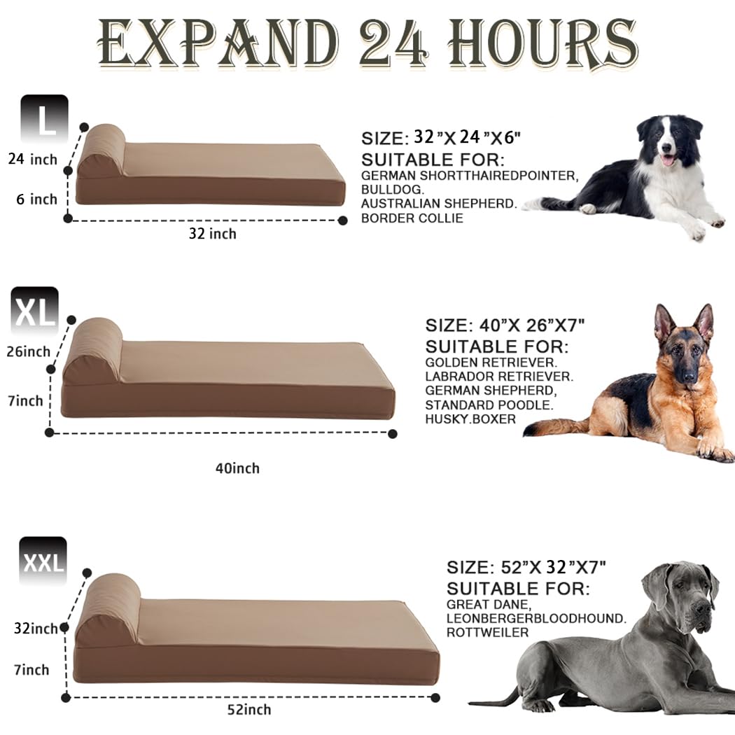 Orthopedic Dog Bed for Large Dogs - Waterproof Faux Leather Pet Bed with Bolster, 40 x 26 Inches - Perfect for Senior Dogs & Joint Pain Relief - Ideal for Living Room, Bedroom or Crate Use