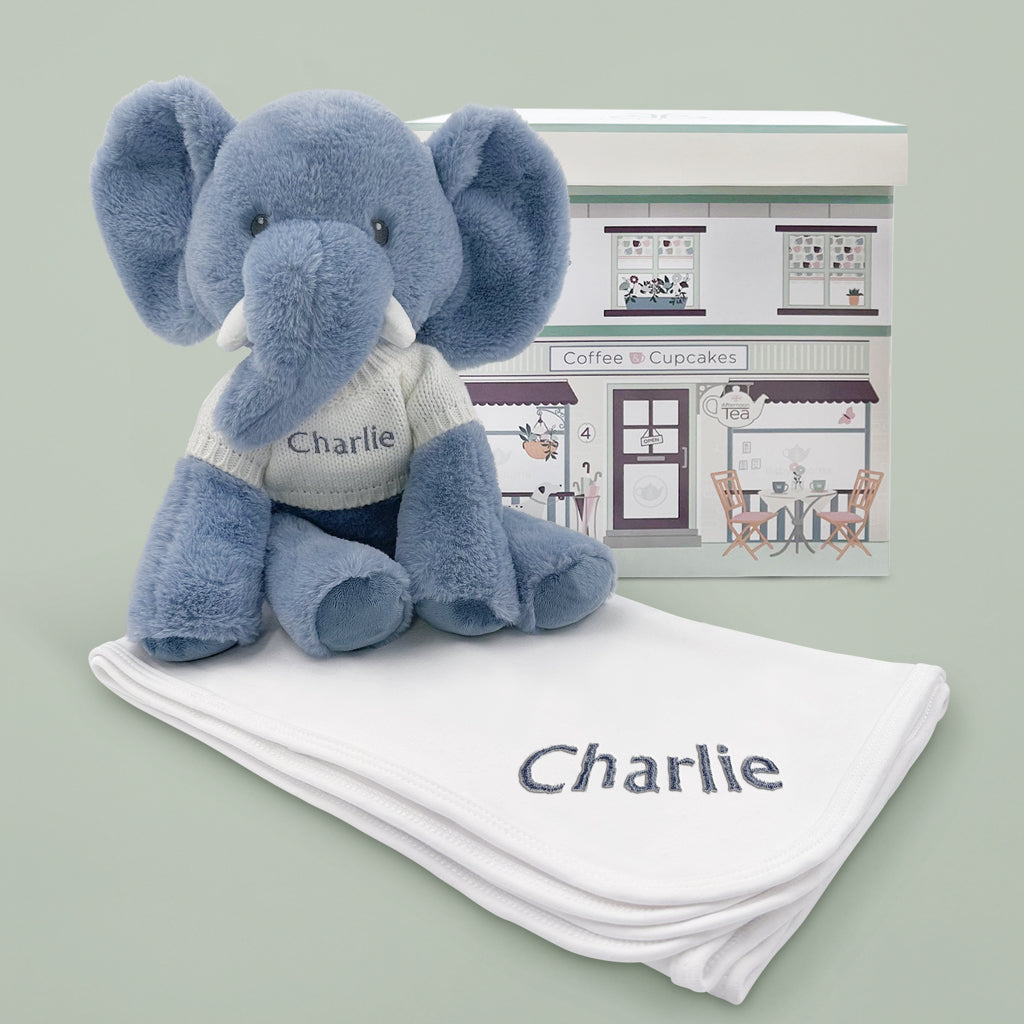 Personalized Esme Elephant Plush Toy with Snuggle Wrap - Soft White Stuffed Animal for Babies, Kids & Nursery Decor - Perfect for Cuddling, Gifts & Nursery Room Decorations