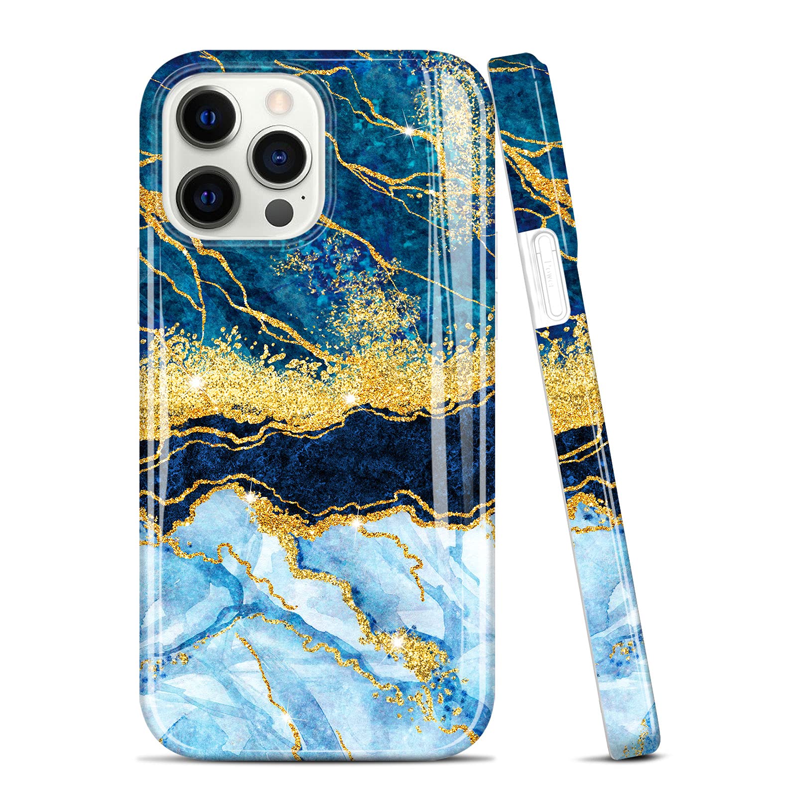 JIAXIUFEN iPhone 13 Pro Max Case 6.7 Inch - Gold Sparkle Glitter Marble Slim Shockproof TPU Soft Silicone Cover (Dark Blue, 2021 Model) | Perfect for Daily Protection, Office Use & Night Out Accessories