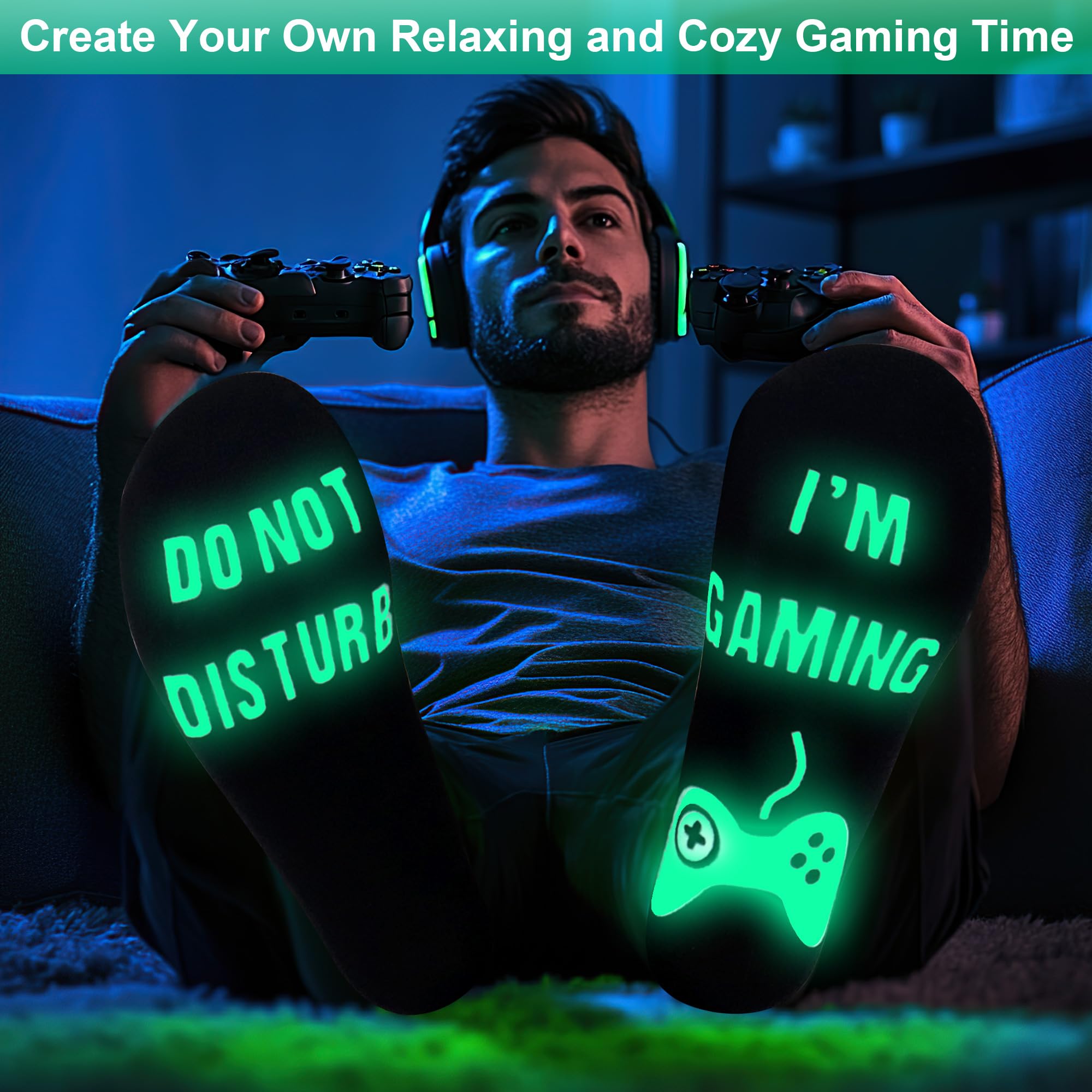 2 Pairs Glow in The Dark Gaming Socks - Funny 