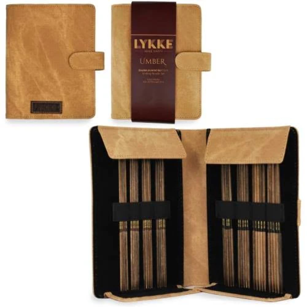 Lykke Double Pointed Knitting Needles Set - US Size 0-5 with Premium Umber Pouch - Perfect for Socks, Mittens & Small Circular Knitting Projects