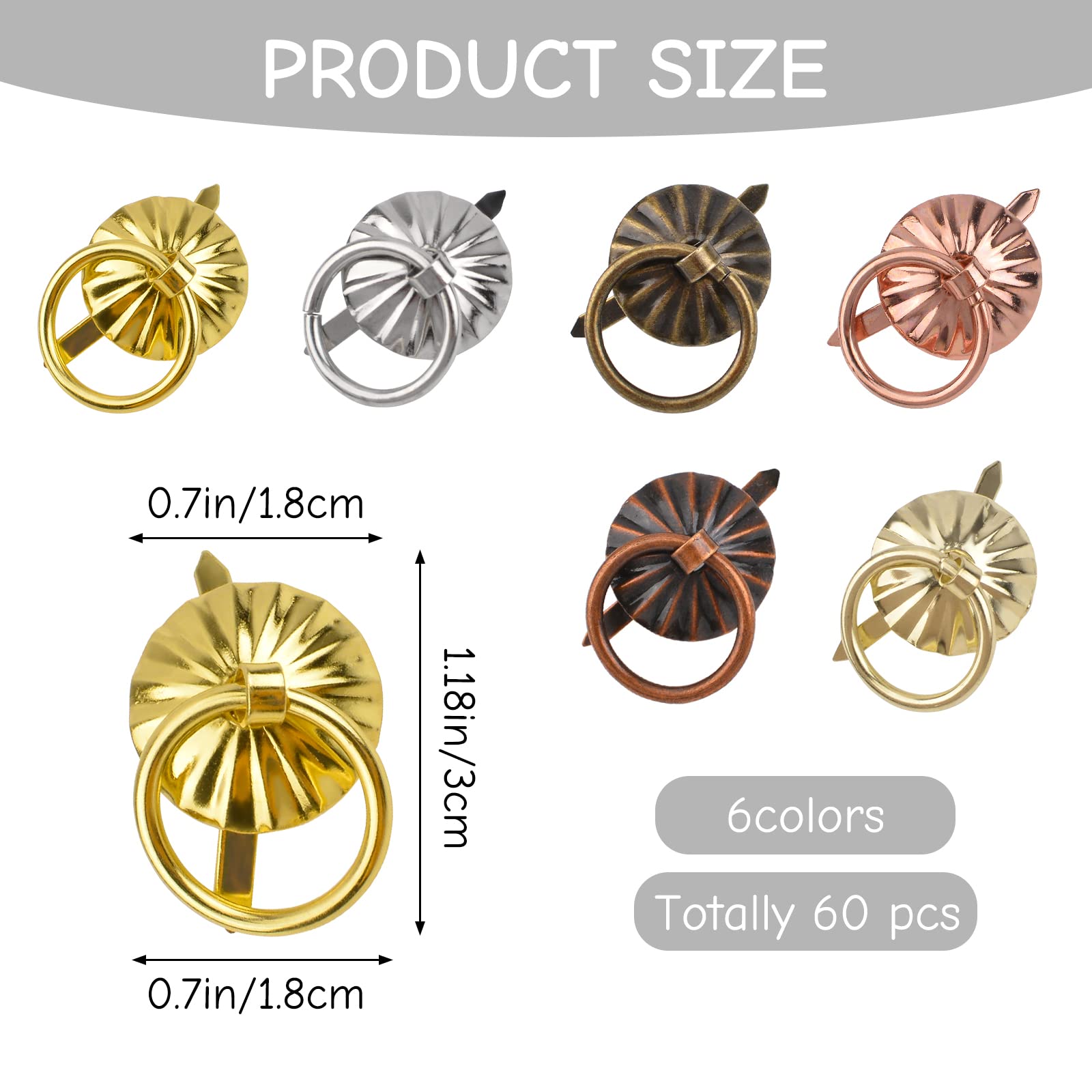 60 Pack Bronze Gold Metal Drawer Handle Rings with Pull Rings - Mini Brad Fasteners for Kitchen, Bathroom Drawers & DIY Craft Decorations - Perfect for Cabinet Hardware Upgrades and Handmade Jewelry Making