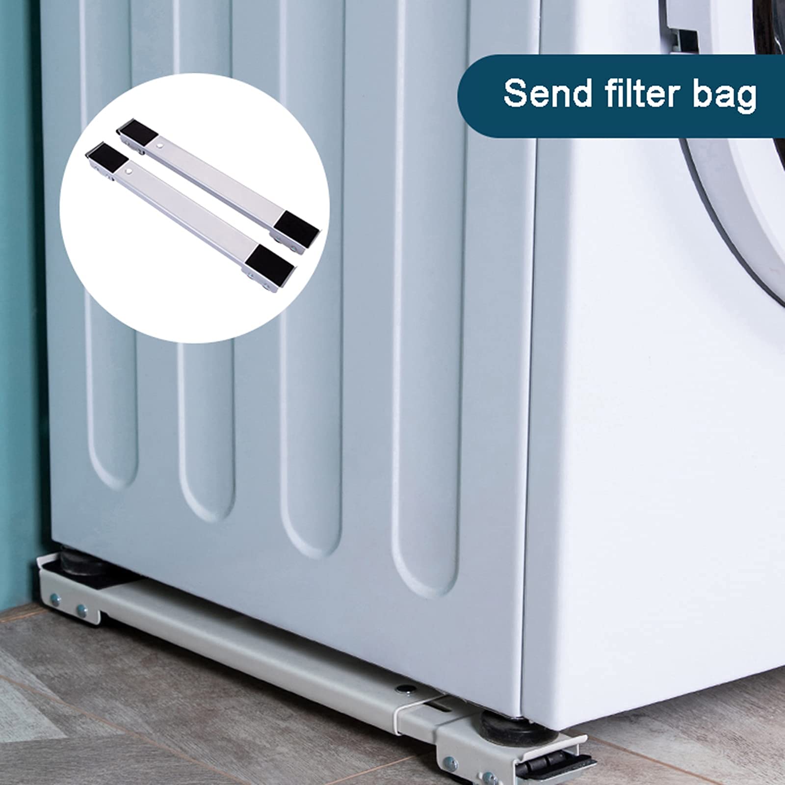 Adjustable Mobile Washing Machine Stand Base & Refrigerator Base with Roller Wheels - Heavy Duty Appliance Trolley for Laundry Room & Kitchen (Black) - Perfect for Moving and Leveling Appliances in Tight Spaces