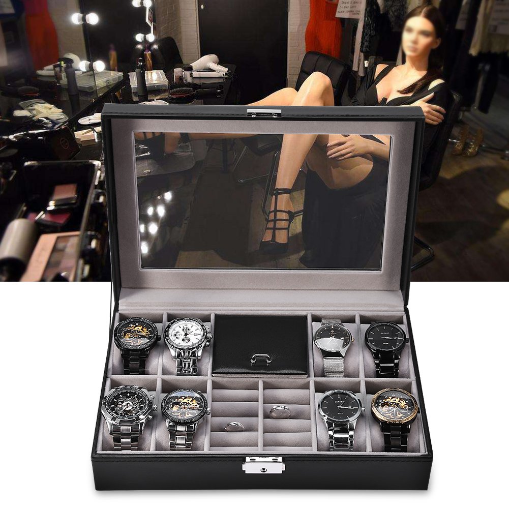 8+2 Watch Storage Case with Jewelry Grids - Professional Organizer for Rings & Watches | Durable Travel & Home Display Case (US)