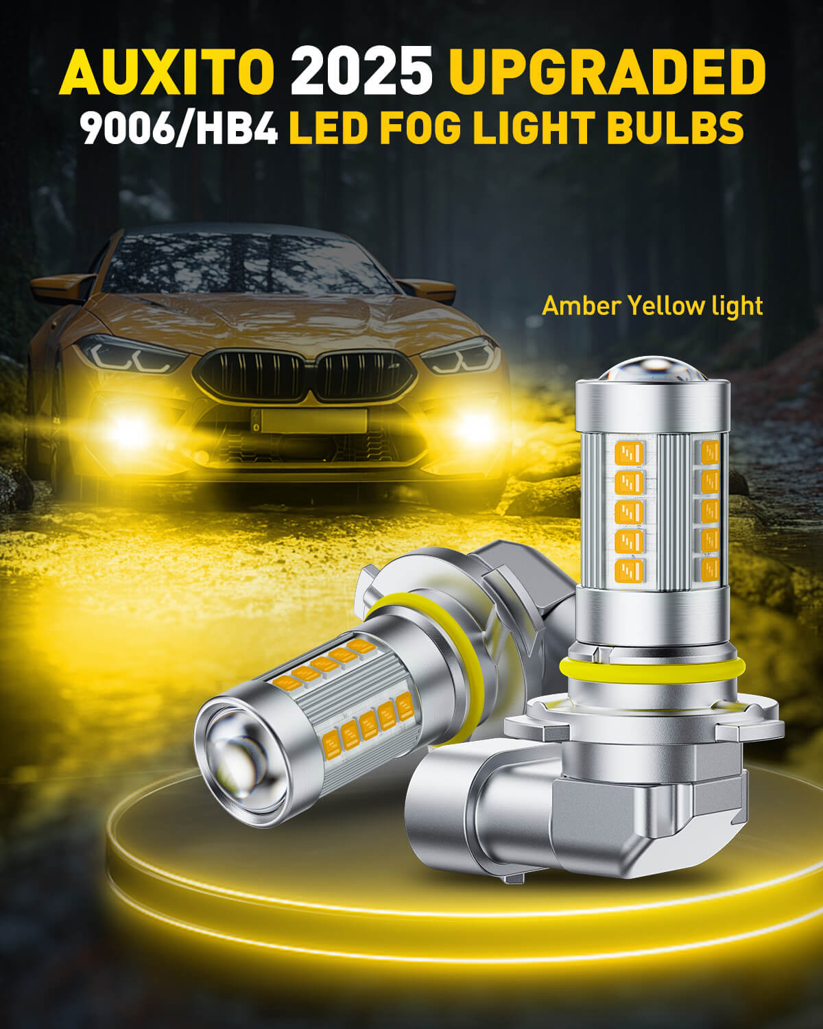 2025 Newest HB4/9006 LED Fog Light Bulbs - 27 CSP Chips, 3000K Golden Yellow, 360° Full Beam, Plug & Play OEM Replacement for Cars, Trucks, SUVs - Perfect for Night Driving & Foggy Conditions
