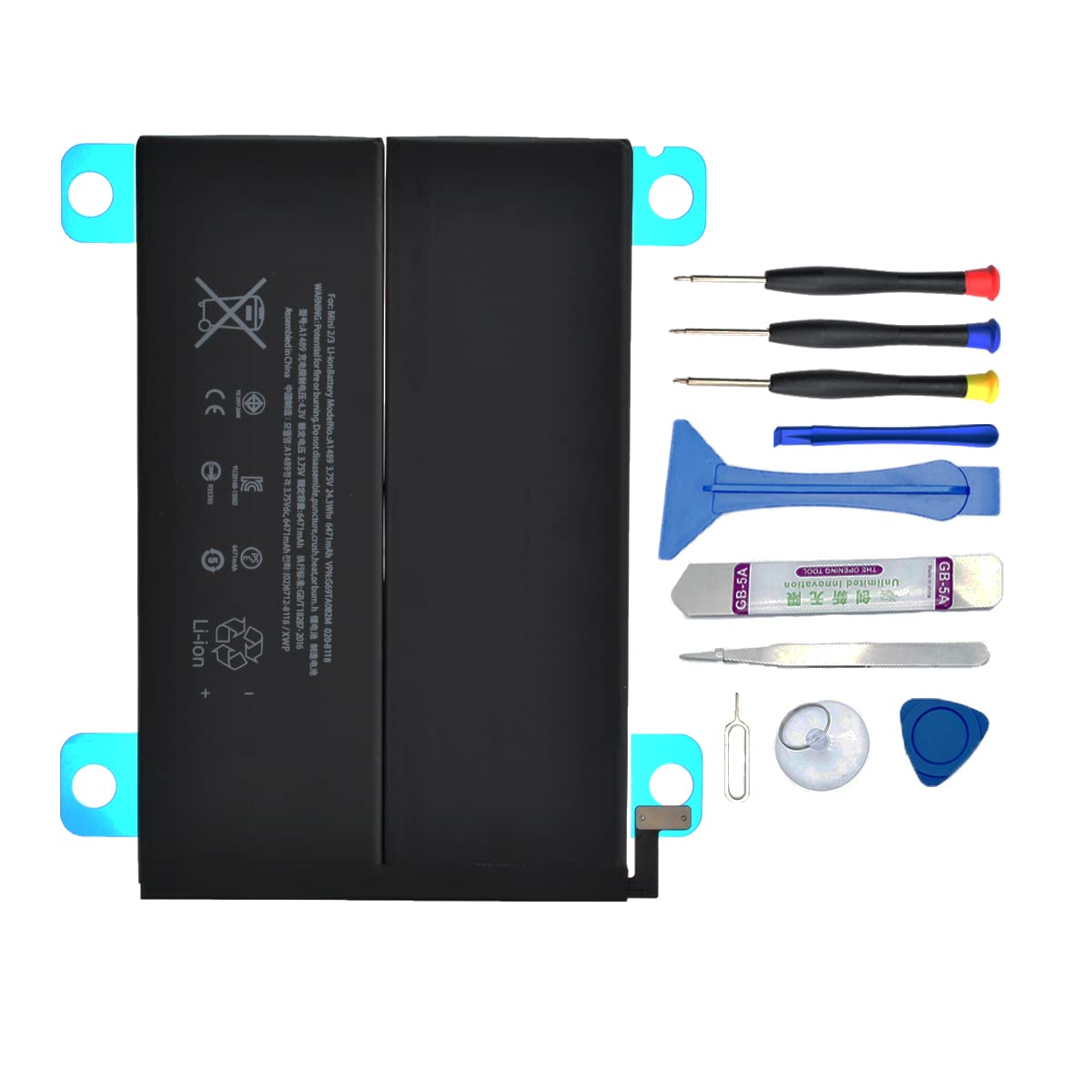 High Capacity 6471mAh A1512 A1489 Replacement Battery for iPad Mini 2 (A1489/A1490/A1491) & iPad Mini 3 (A1599/A1600/A1601) - Includes Installation Tools - Perfect for Home, Office & Travel Use