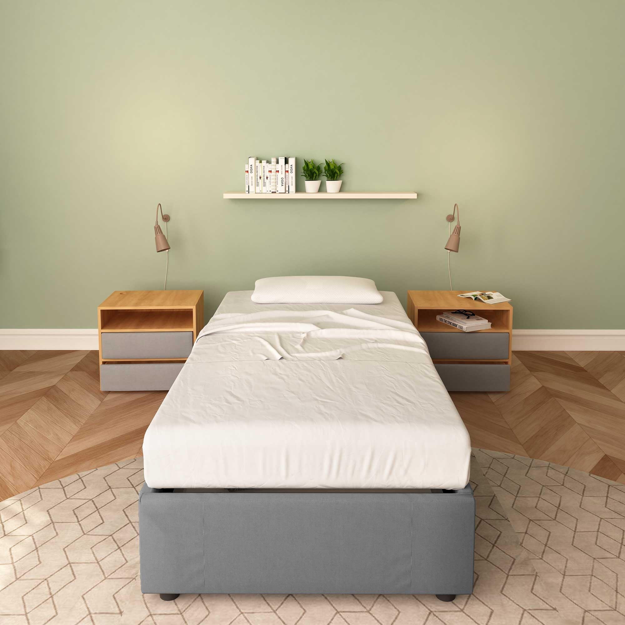 Baldiflex Cloe Square and Half Bed with Fabric Storage Container, No Headboard, Slatted Base for Mattresses, 100 x 200 cm, Anthracite Gray - Perfect for Small Bedrooms, Guest Rooms & Space-Saving Storage Solutions